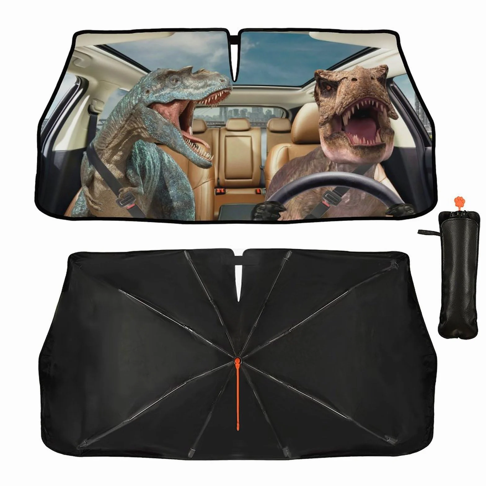 Socira Parasol plegable para parabrisas de automóvil, diseño de dinosaurio, parasol divertido, parasol para ventana delantera, accesorios de coche de dinosaurio, bloquea los rayos UV (57 x 30