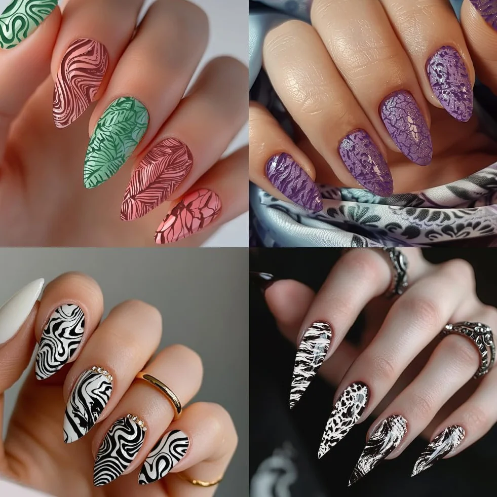 Lote de 3 placas de estampación de mármol para uñas, manicura, decoración