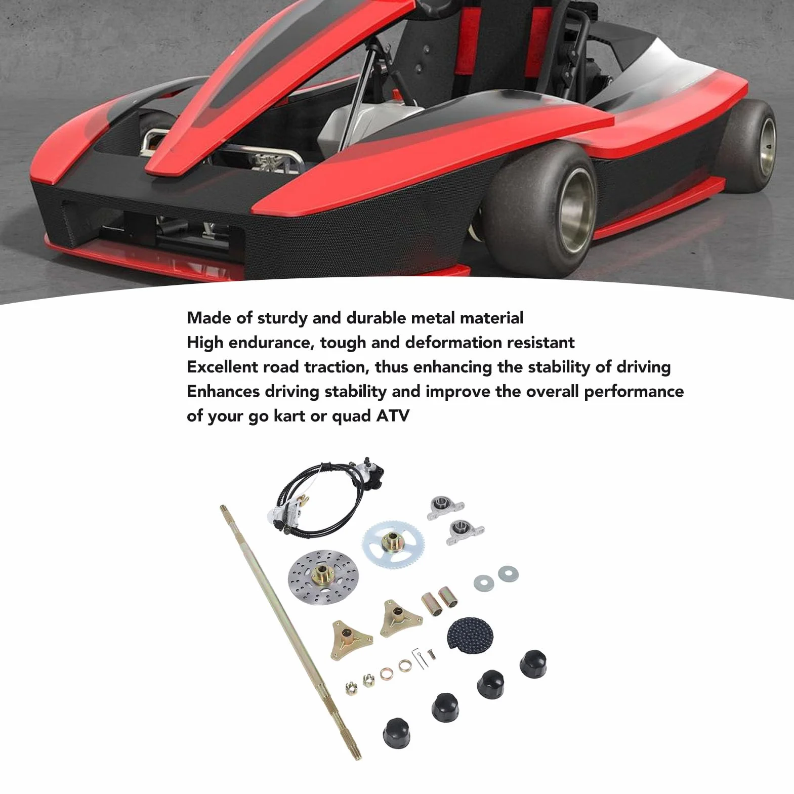 Tonysa Kit de Montaje de Eje Vivo Trasero Go Kart de 29 Pulgadas, Materiales de Primera Calidad, Amplia Compatibilidad, Alta Confiabilidad, (con) Componentes de Freno y Cadena 428,