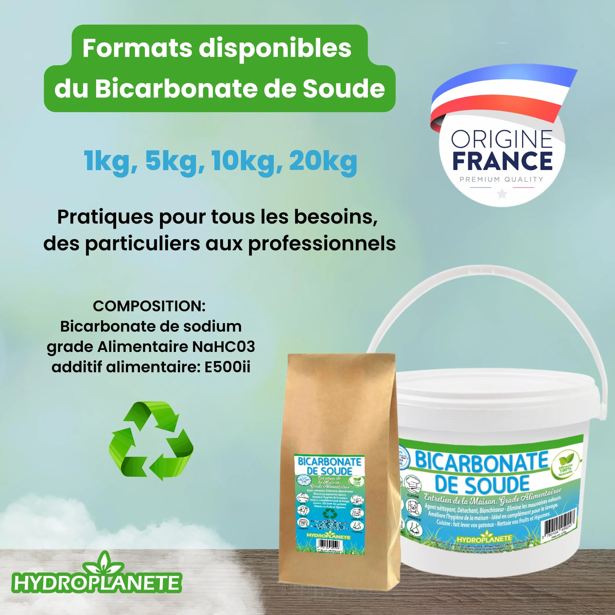 Bicarbonato Sódico Multiusos 100% Natural Sin Aditivos 1kg a 20kg Hydroplanete