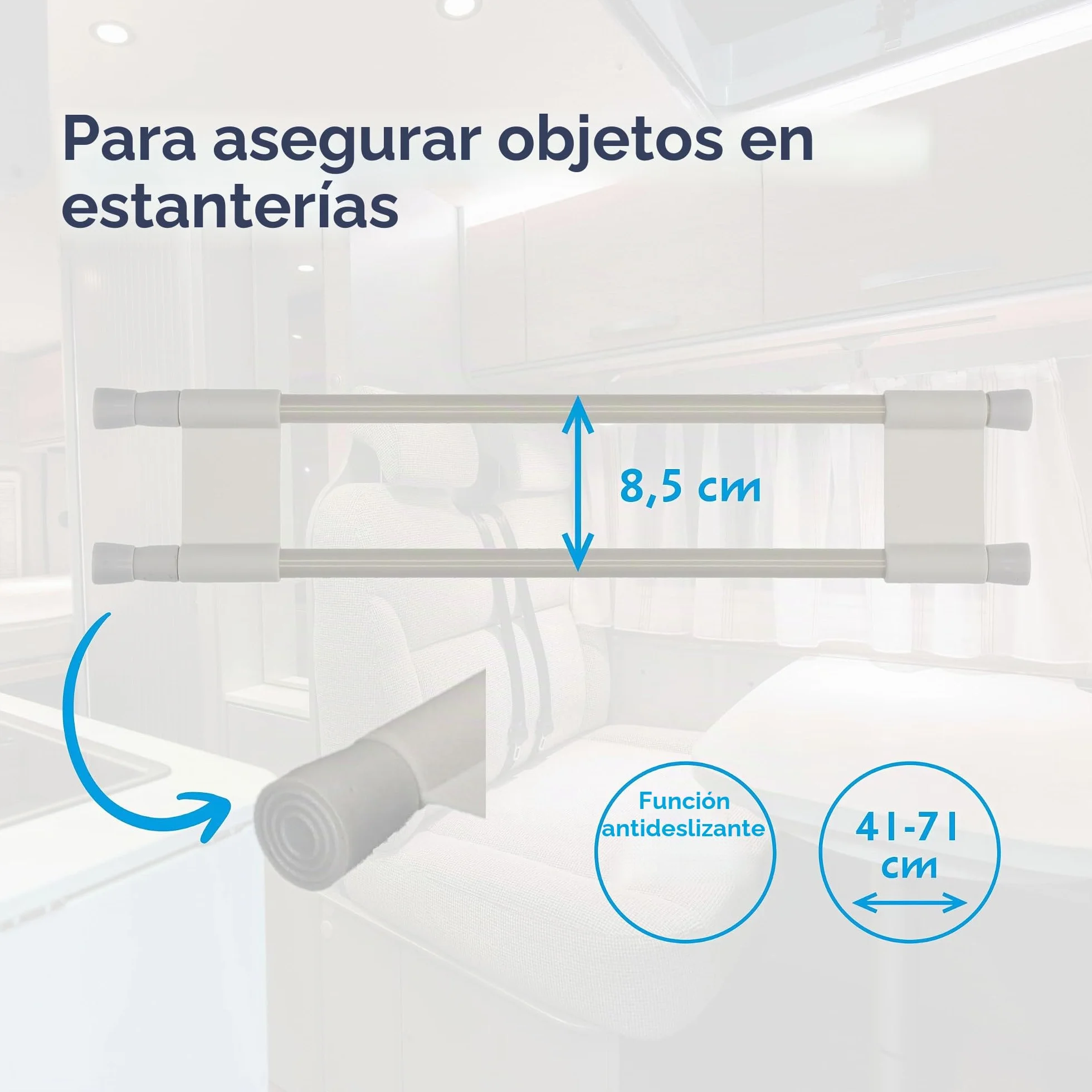 cartrend Caravan 10242 - Barras Dobles para asegurar estanterías, armarios, caravanas, Casas rodantes, campamentos, Casas y Barcos, Medidas 41 a 71 cm