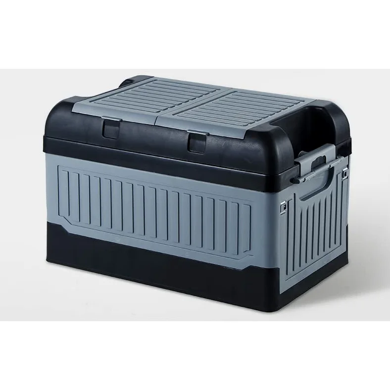 Organizador de maletero de coche, caja de almacenamiento plegable para maletero de SUV, baúl de almacenamiento automático de varios compartimentos con 2 tapas, bolsa coche, SUV(gris)