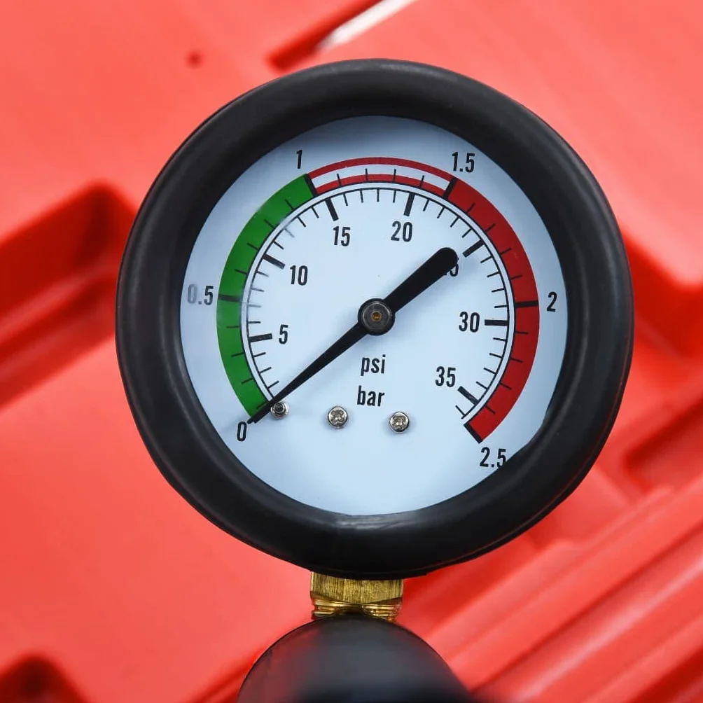 Comprobador de presión de 14 piezas para sistemas de refrigeración y tapa del radiador con 12 adaptadores, rango de presión 0-2,5 bar, maletín de almacenamiento rojo, universal para coche
