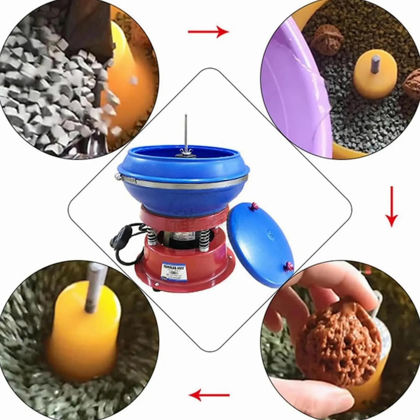 Vaso vibratorio eléctrico para pulir piedras y rocas, cuenco de 8 pulgadas, práctica máquina de volteo