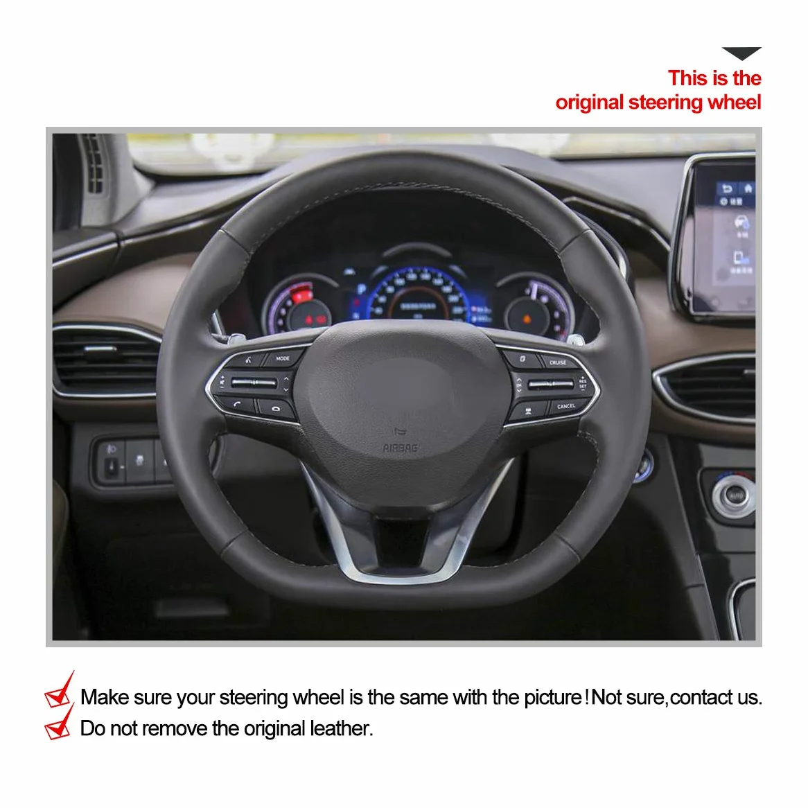 MEWANT Funda de volante de cuero para Hyundai Santa Fe 2019 / Santa Fe funda de volante