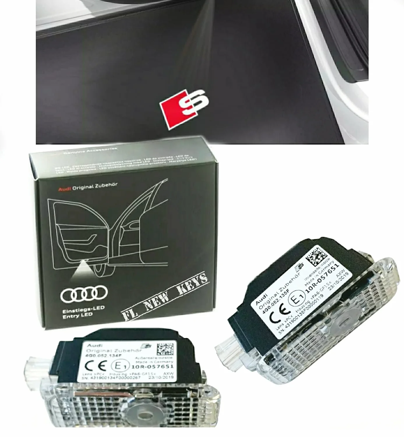 Audi 4G0052133J - Proyector LED con Logotipo en S, diseño de Rombos, Color Rojo y Blanco