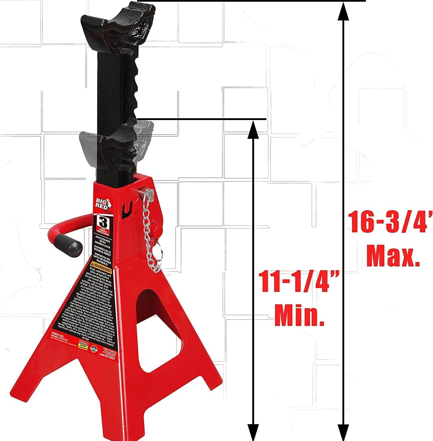BIG RED TAM43002A Torin Steel Jack Stands: Doble Bloqueo, Capacidad de 3 toneladas (6 Libras), Rojo, 1 par