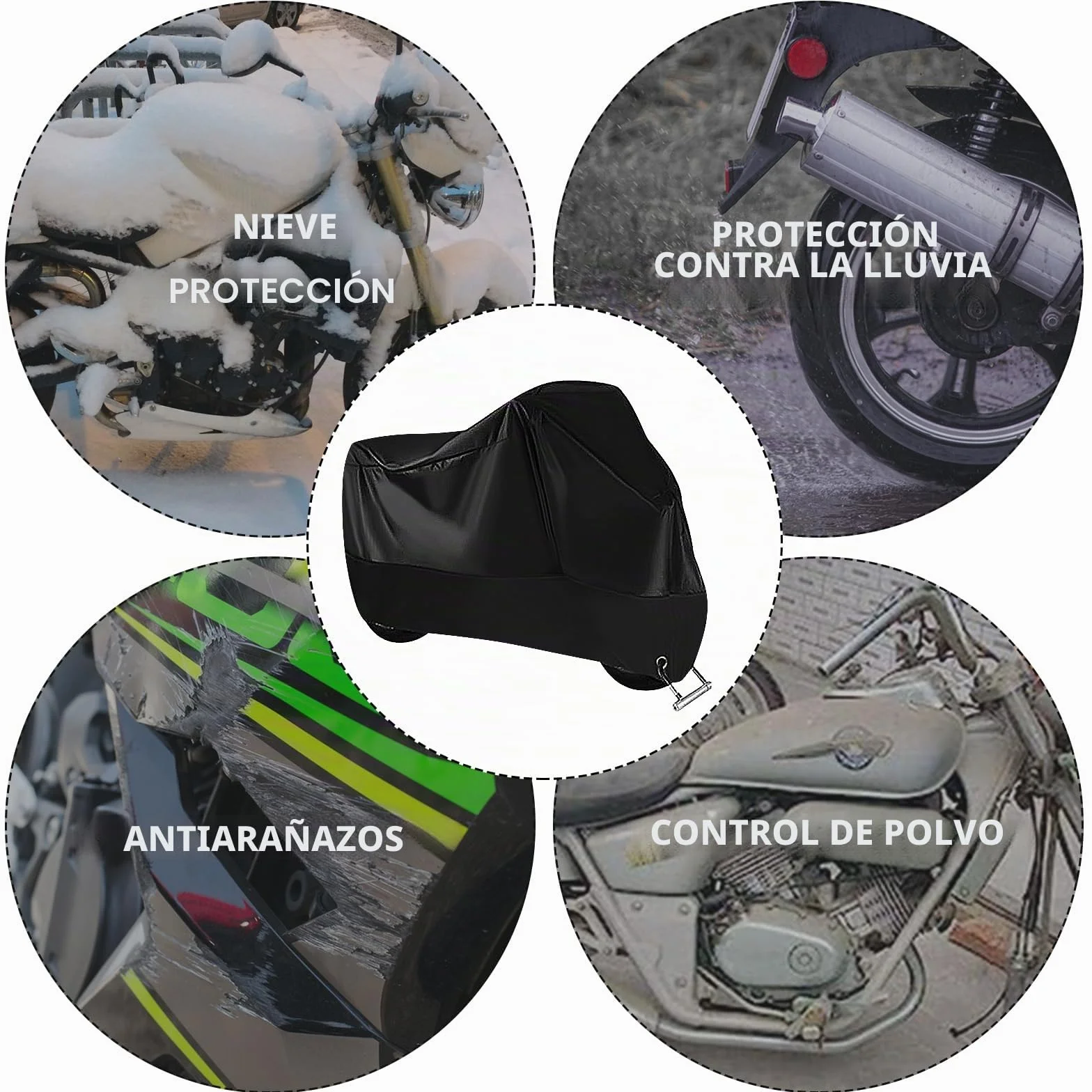 Mesybveo Funda para Moto, 190T Poliester Funda Moto Exterior Impermeable, Cubre Moto con Agujeros de Bloqueo, Toldo Cubierta Motocicleta Lluvia Antipolvo, Protección UV e Impermeable(245x105x125cm)