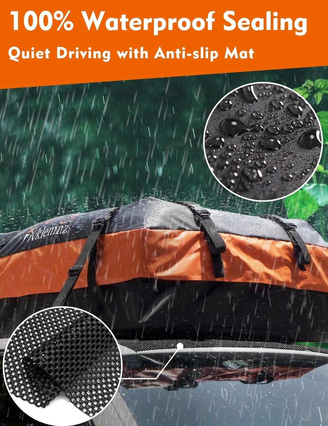 FIVKLEMNZ Bolsa de Techo para Techo de Coche, Impermeable, para Toda la Parte Superior del vehículo con/sin Estante, Incluye Alfombrilla Antideslizante + Correas reforzadas + 6 Ganchos de Puerta +