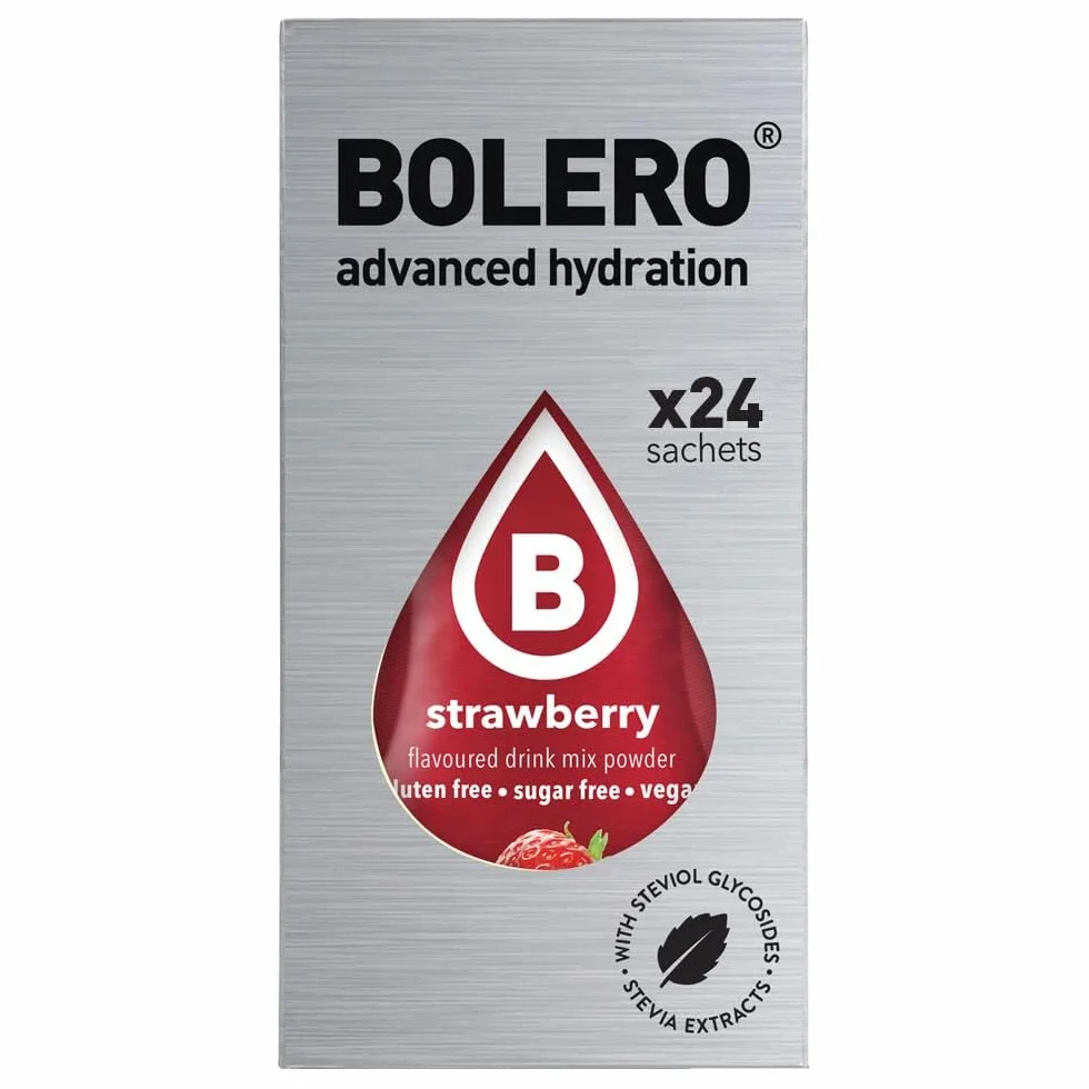 Bolero Bebida 24 sobres 3 g Sticks fruta preparado polvo soluble bebida fresca agua, 72 g endulzado stevia (Fresa)