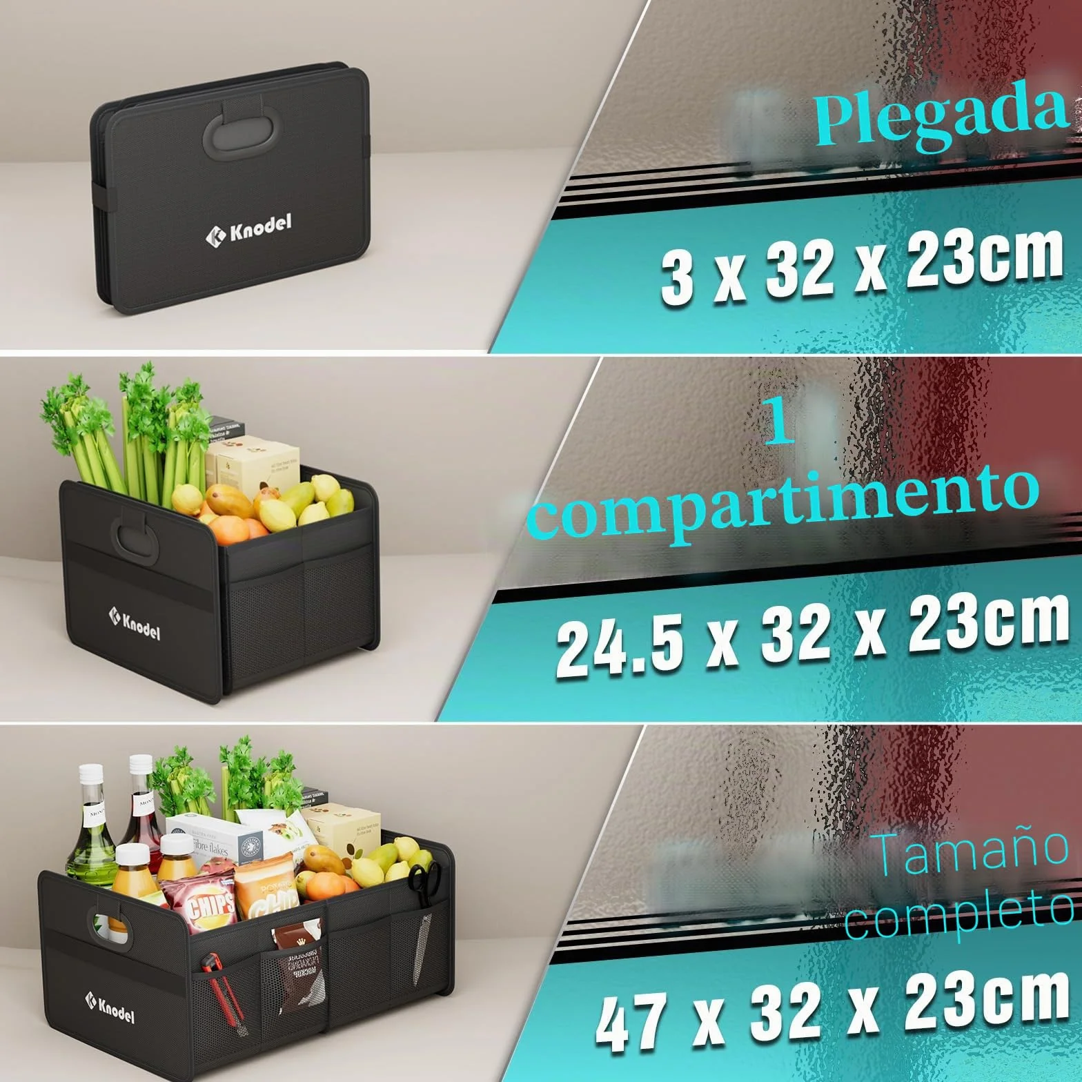 K KNODEL Organizador de maletero, almacenamiento plegable del maletero del automóvil, consolas y organizadores automotrices (Mini, Negro)