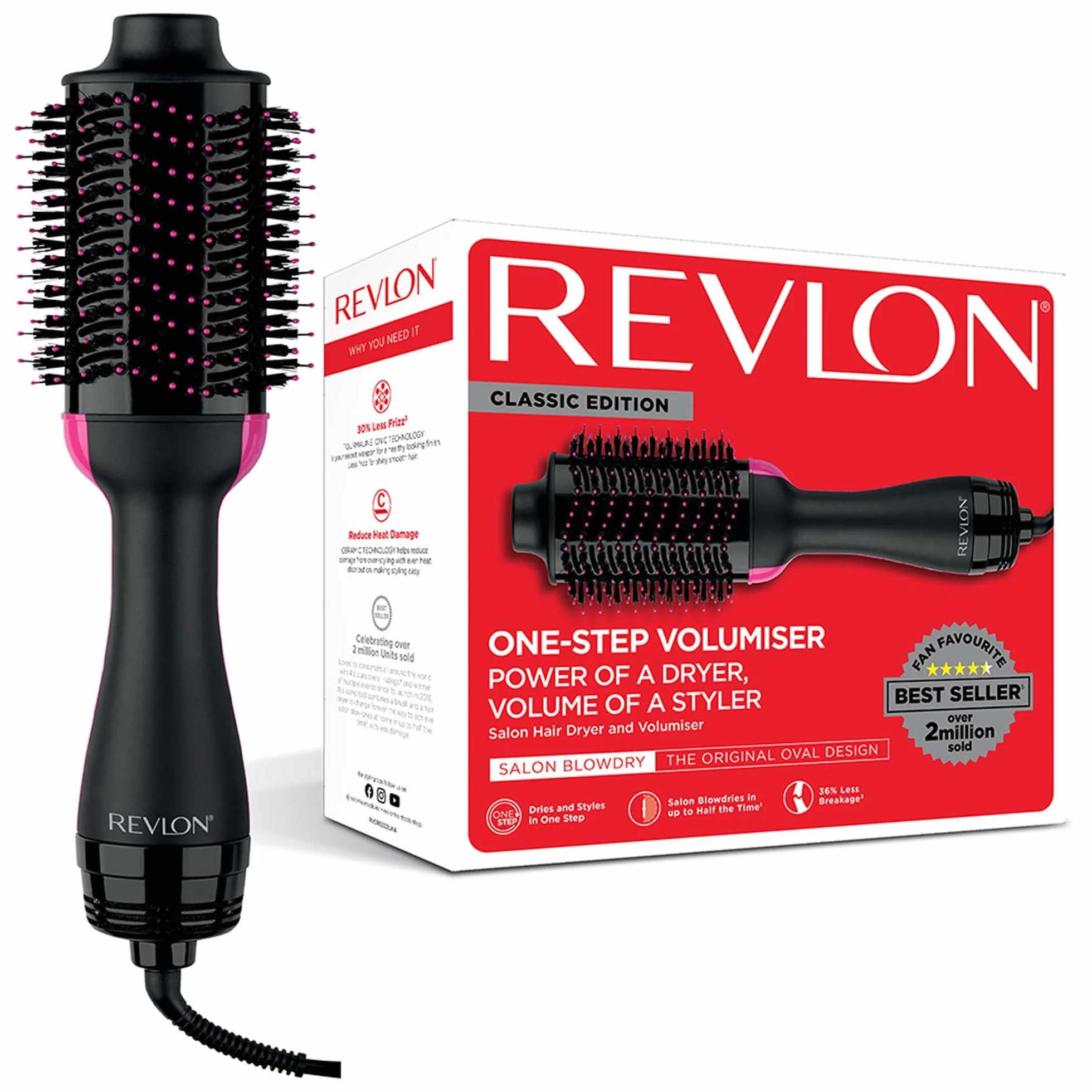 REVLON Salon One-Step Secador y Volumizador 3 Posiciones de Calor 2 Velocidades Revestimiento Cerámico Mango Ergonómico Negro Rosa Original