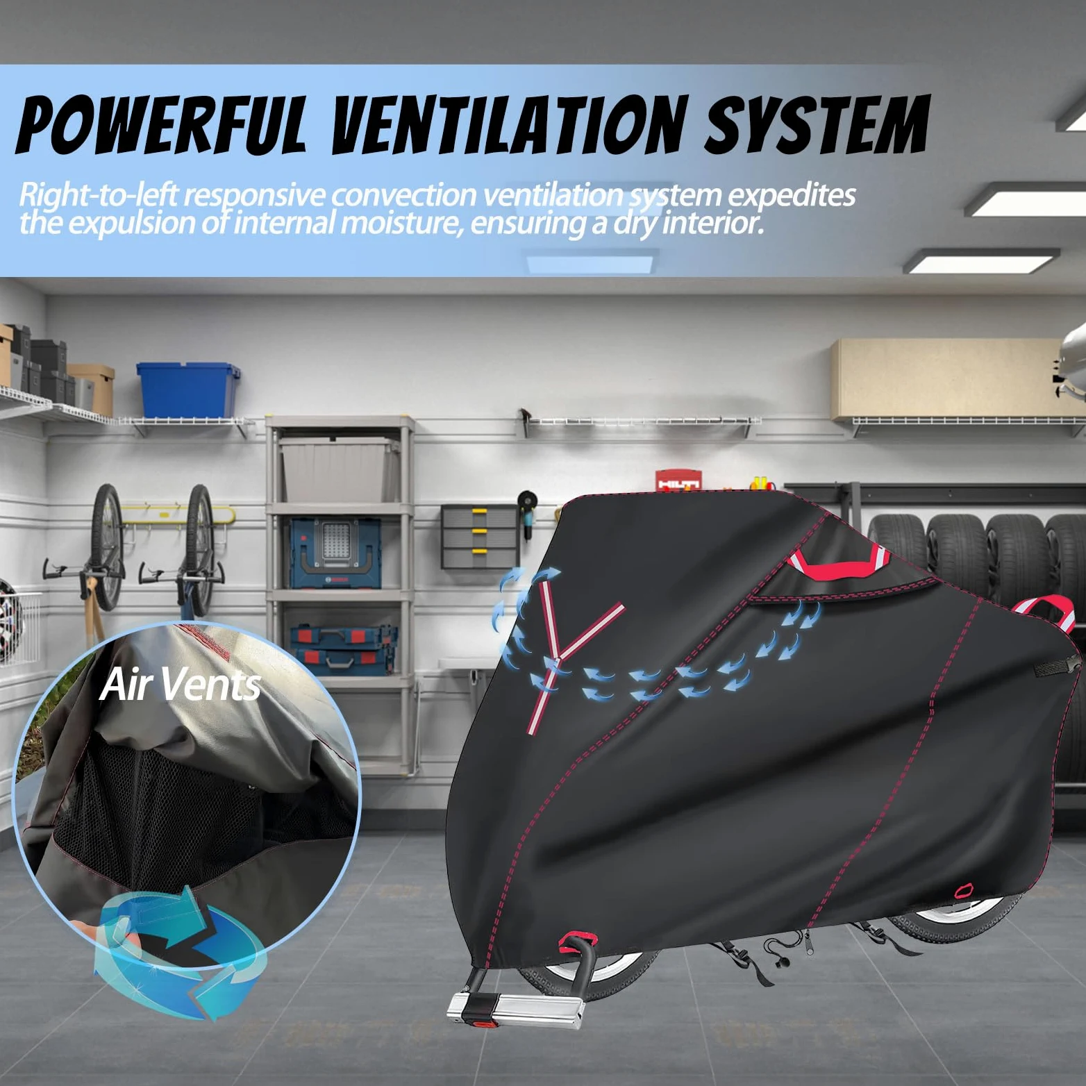 Funda resistente para motocicleta, 800D para almacenamiento al aire libre, cubierta universal impermeable para scooter con 3 asas reflectantes, 2 pares de agujeros de bloqueo y 3 hebillas fijas, 91 x