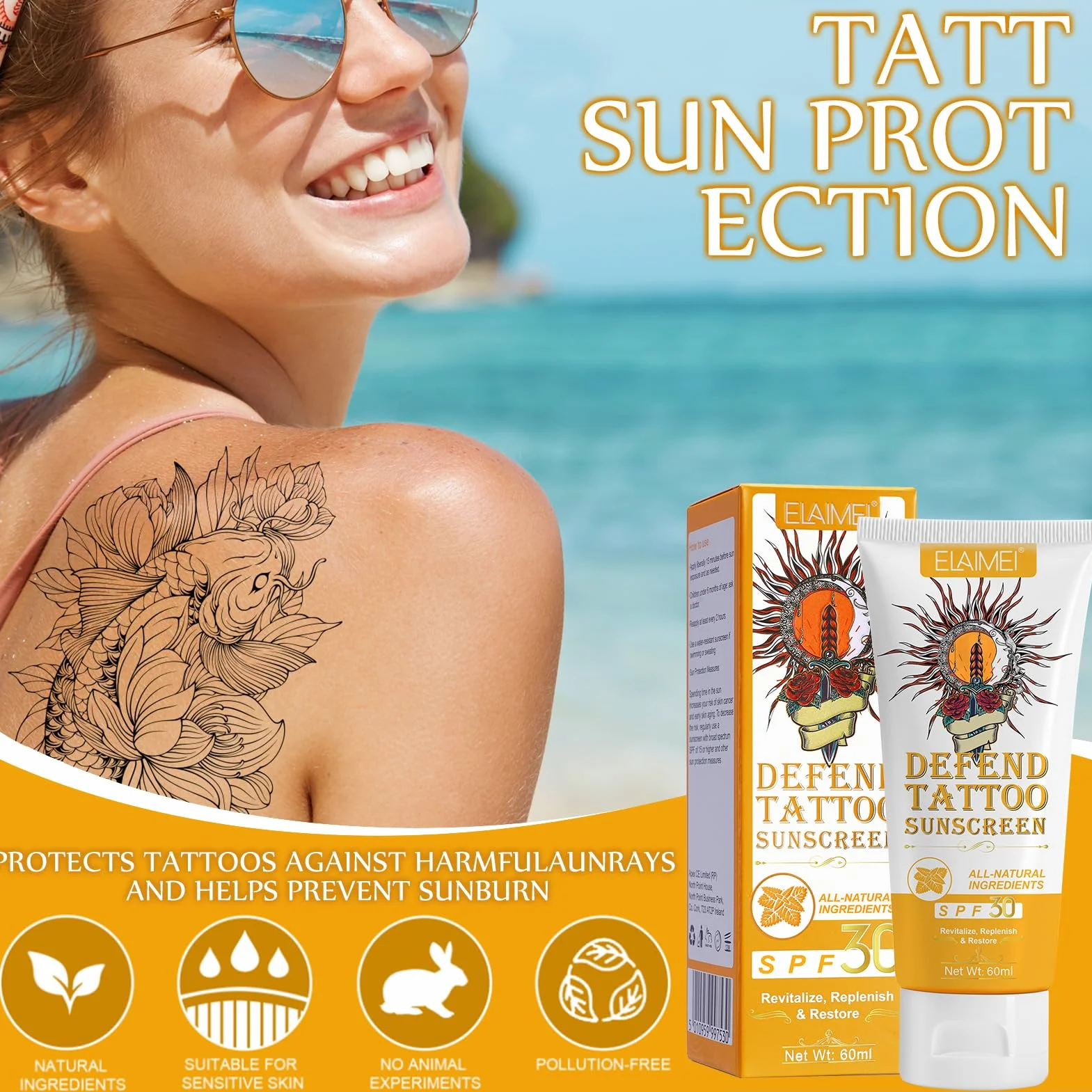 Crema Solar para Tatuajes con Protección UVA/UVB, Mantequilla para Tatuajes