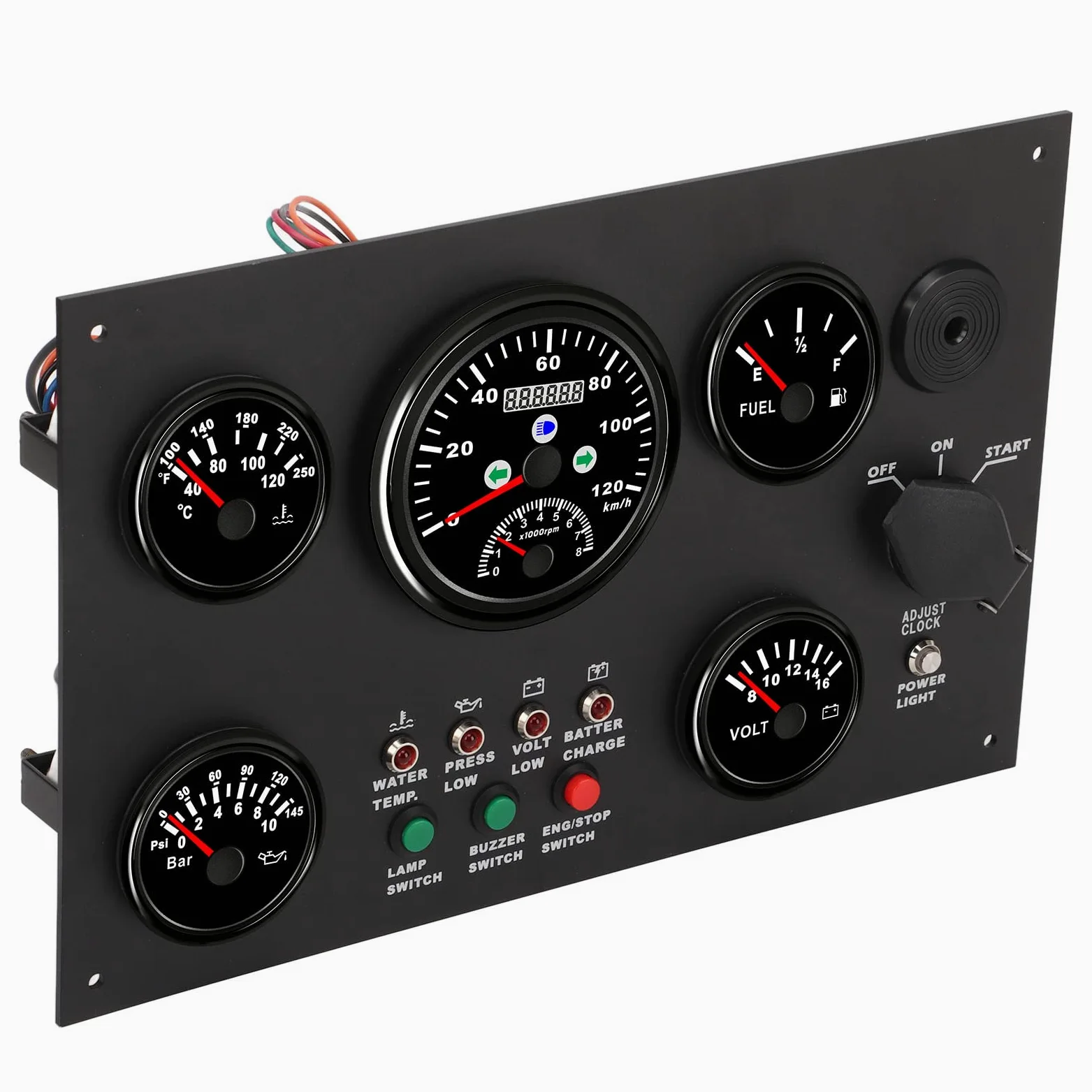 Ausla Panel de Instrumentos para Barcos Juego de Medidores Marinos de Aleación de Aluminio Pantalla Digital de 12 V 24 V con Velocímetro Temperatura Reloj de Presión de Aceite para Yates RV (#1)