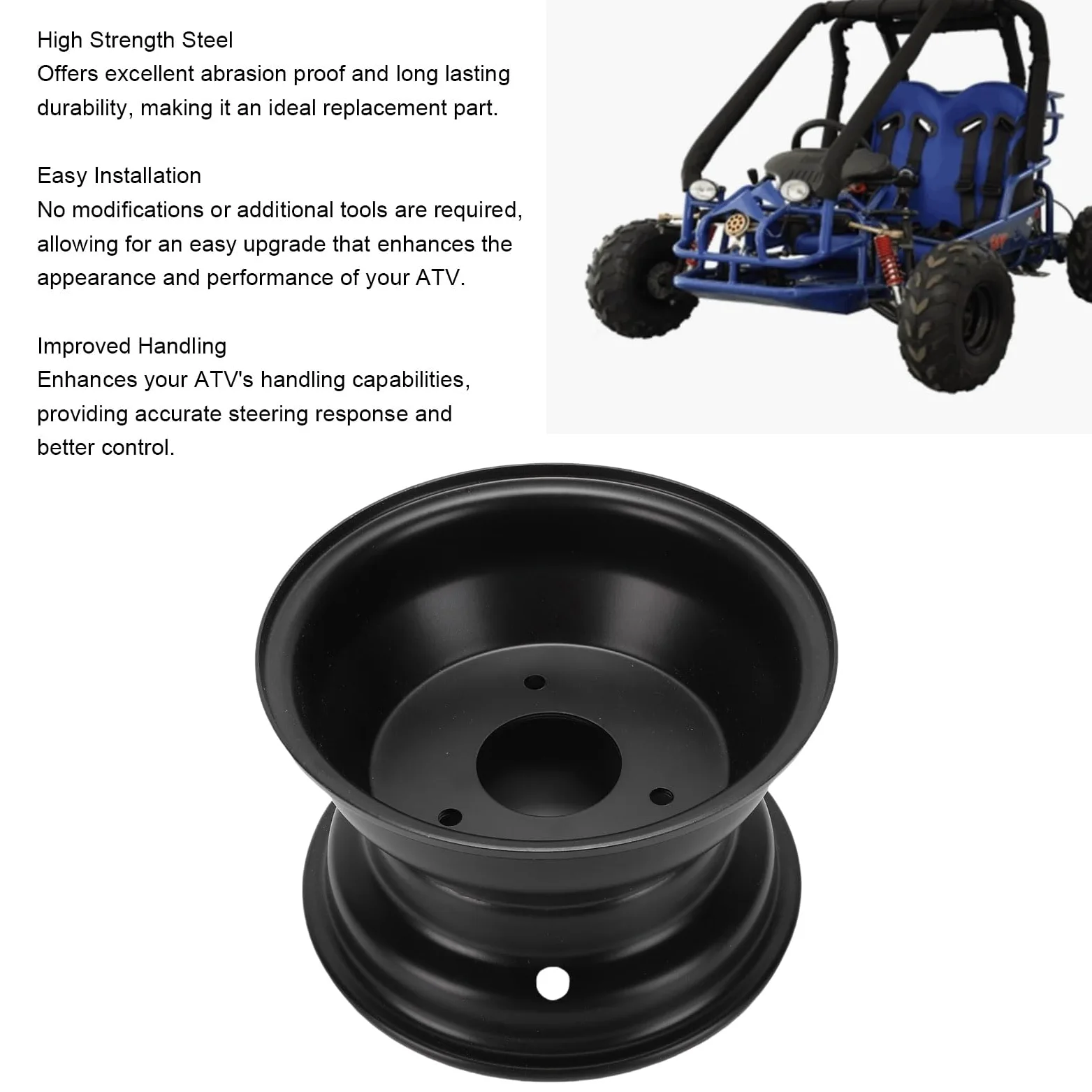Llanta ATV 16x8-7 3 Agujeros Acero Alta Resistencia, Rueda Rin Aro Repuesto para Taotao GK110 ATK125A Quad Go Kart
