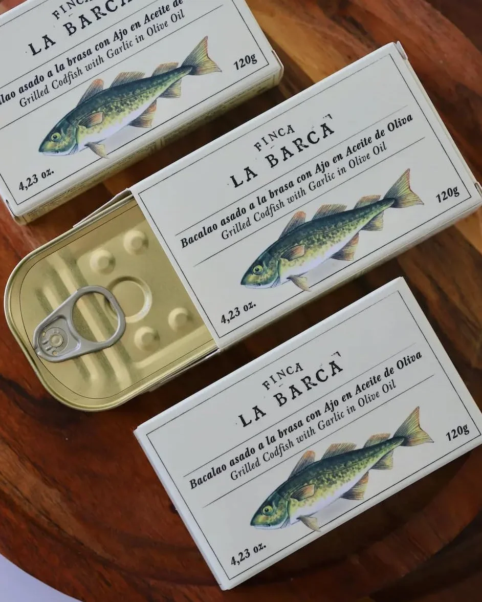 Bacalao Asado a la Brasa con Ajo en Aceite de Oliva 120g Conserva Gourmet Sabor Ahumado