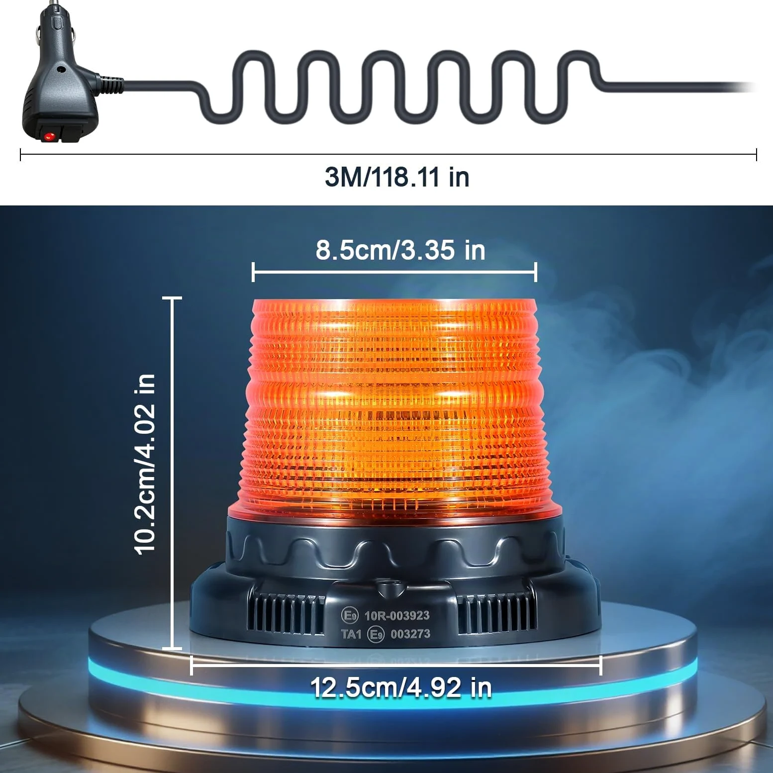 AnTom Baliza LED 12V 24V Amarilla con Función de Alerta de Voz Cable de 3 Metros y Doble Interruptor para Camión, Tractor, SUV, Carro de Golf, Vehículos de Emergencia y Obras