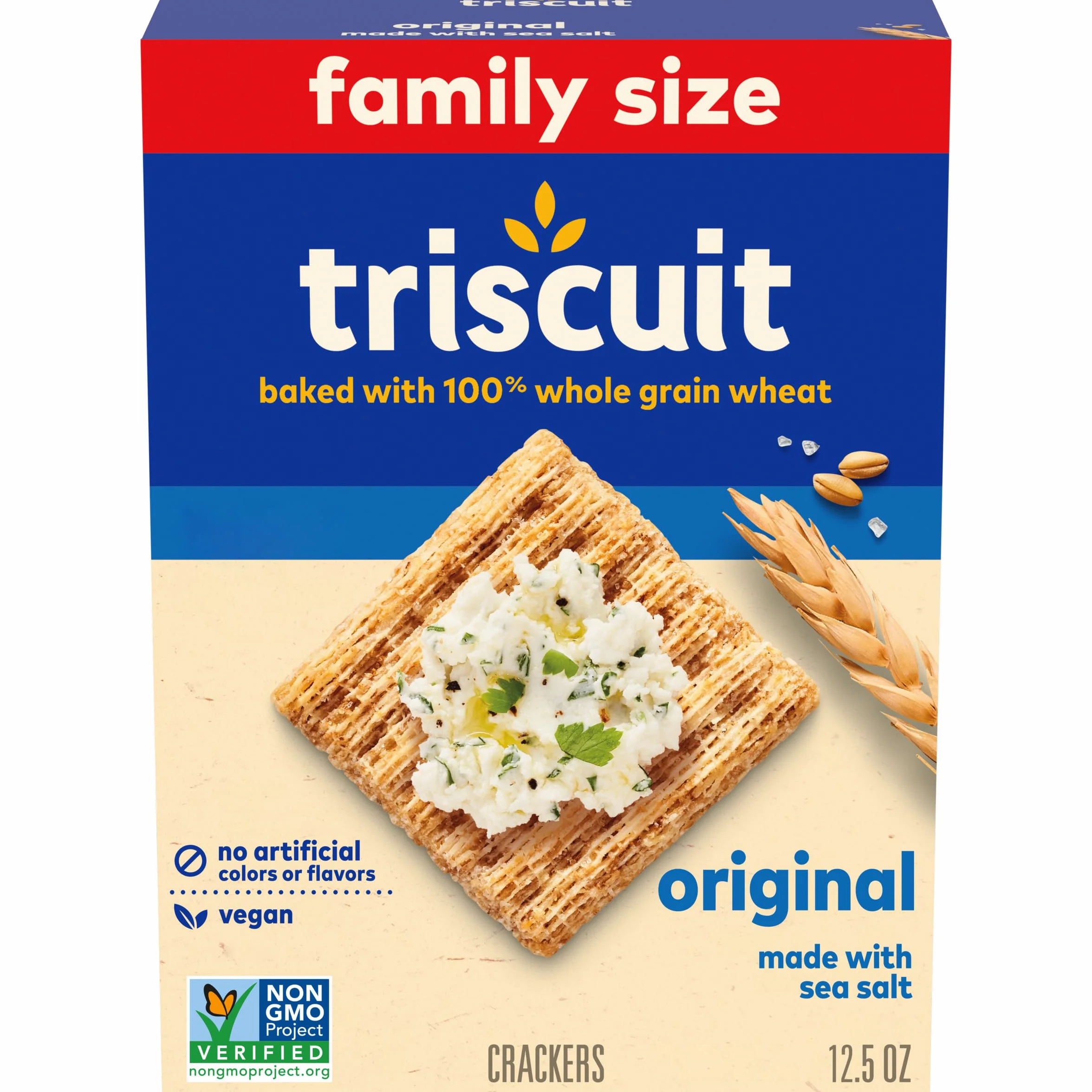Original Whole Grain Wheat Crackers, Vegan, Family Size, 12.5 oz