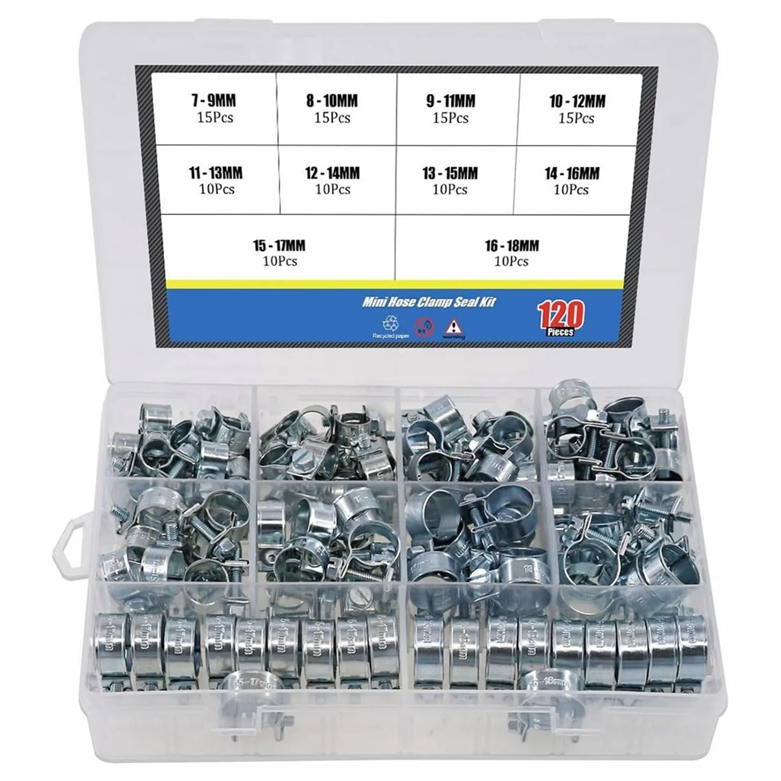 120 Uds 7-18mm Kit de abrazadera manguera combustible Mini Chapado en Zinc for tubería gasolina diésel