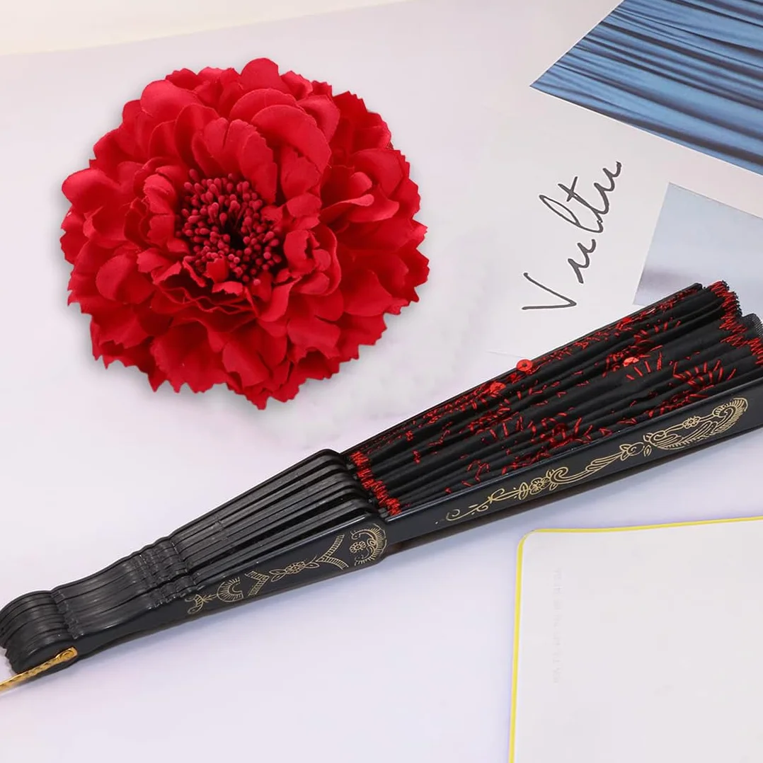 Horquillas flamenco flores artificiales peonias rojas abanico grandes pelo grueso fino playa mujeres niñas