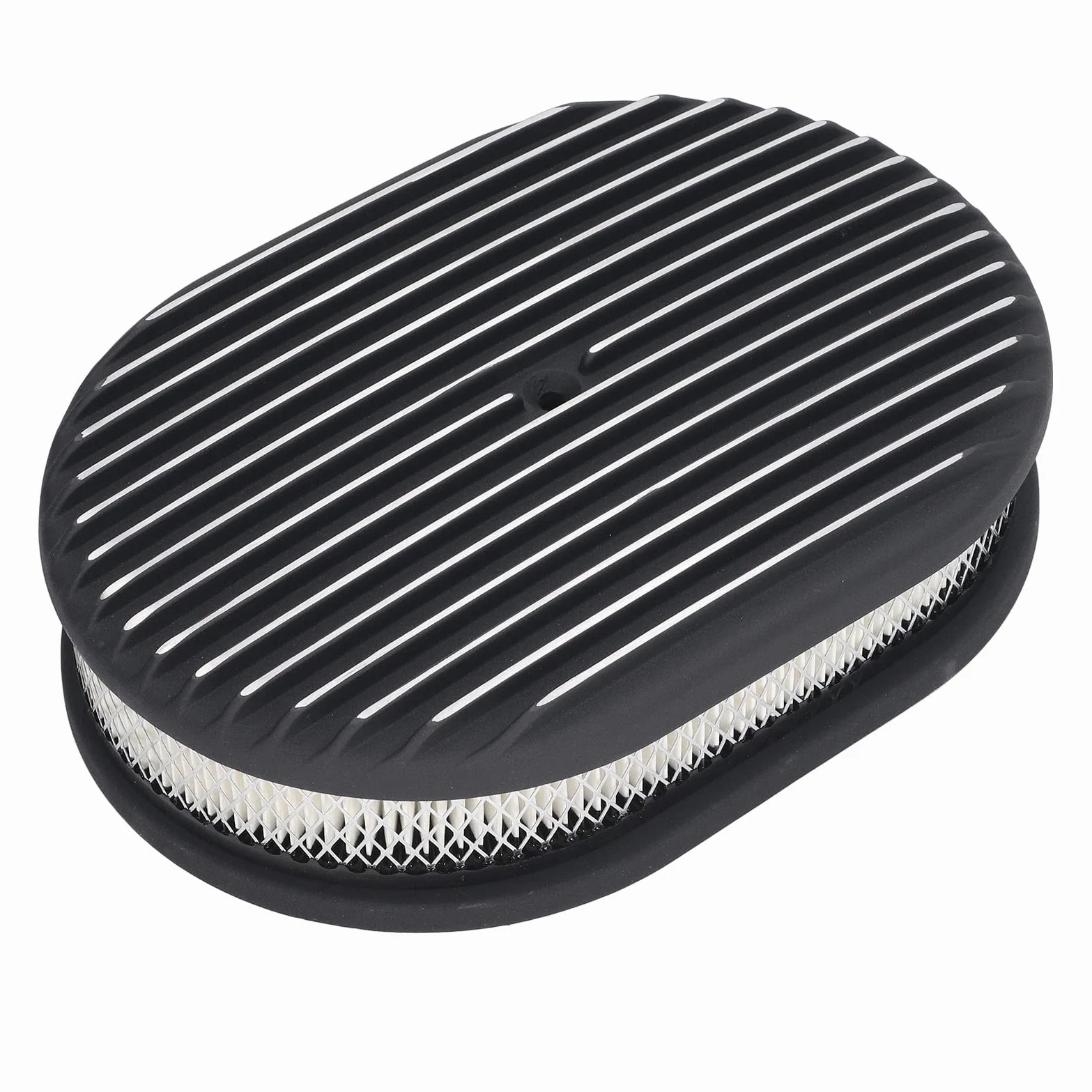 Filtro de Aire Ovalado, Filtro de Aire con Aletas Completas, Aleación de Aluminio Negro para Carburadores de Apertura de Barril de 5 1/8 Pulgadas y 4 Barriles