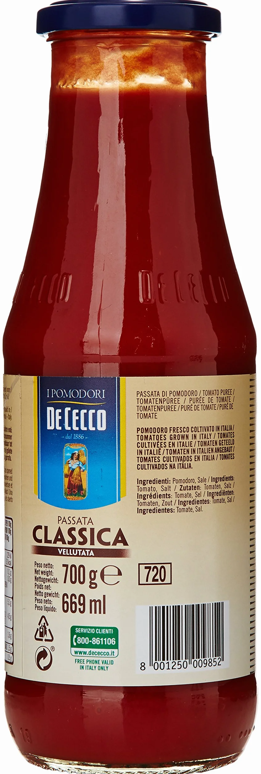 De Cecco Pasada de tomate clásica aterciopelada 6 x 700 g