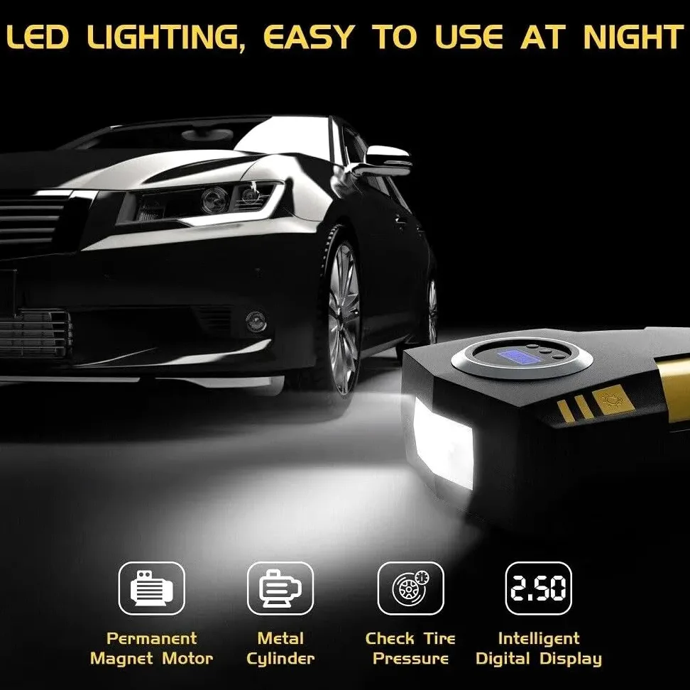 Inflador Ruedas Coche Inflador de neumáticos de Coche con Pantalla Digital, compresor de Aire portátil de 12V CC con luz LED Compresores de Aire portátiles