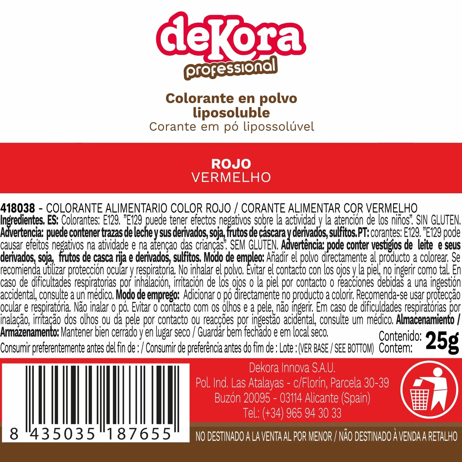 Colorante Alimentario Liposoluble en Polvo Rojo 25 Gramos