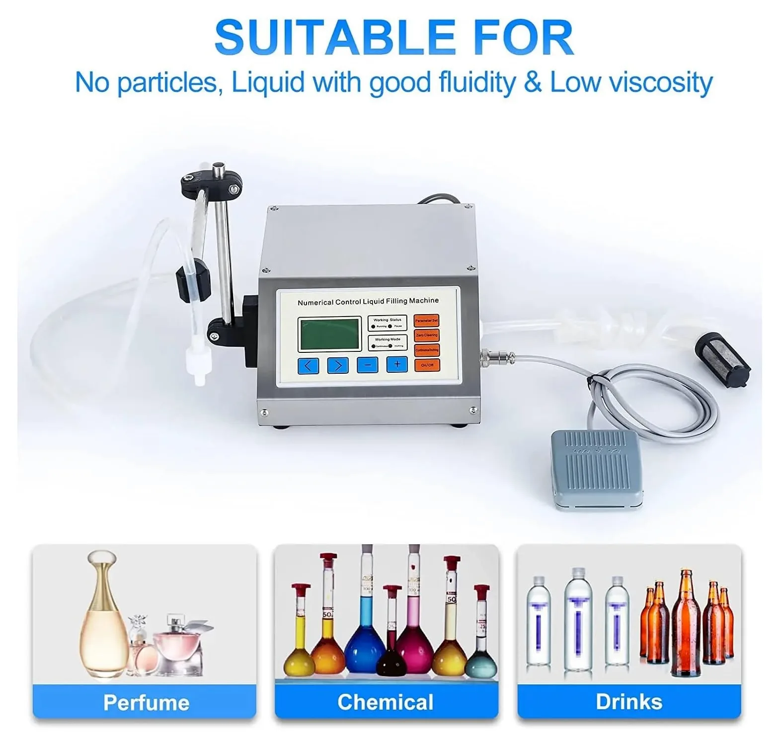 Máquina llenadora de líquidos, máquina llenadora con pesaje, máquina llenadora de líquidos, llenadora automática de botellas con control digital (2-3500 ml, llenadora digital GFK380), alta precisión