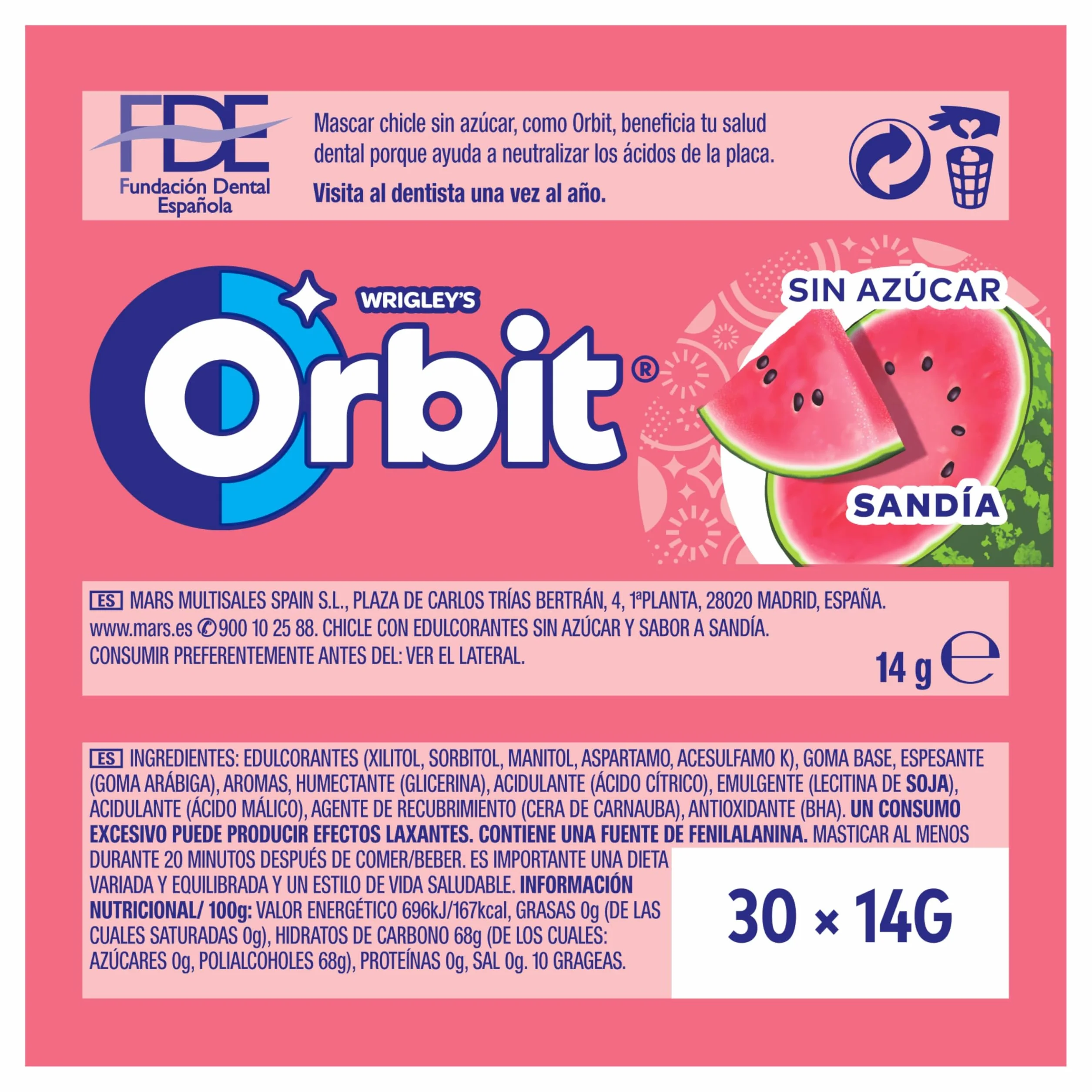 Orbit Sandia 30 x 14 gr 420 gramos 30 unidades