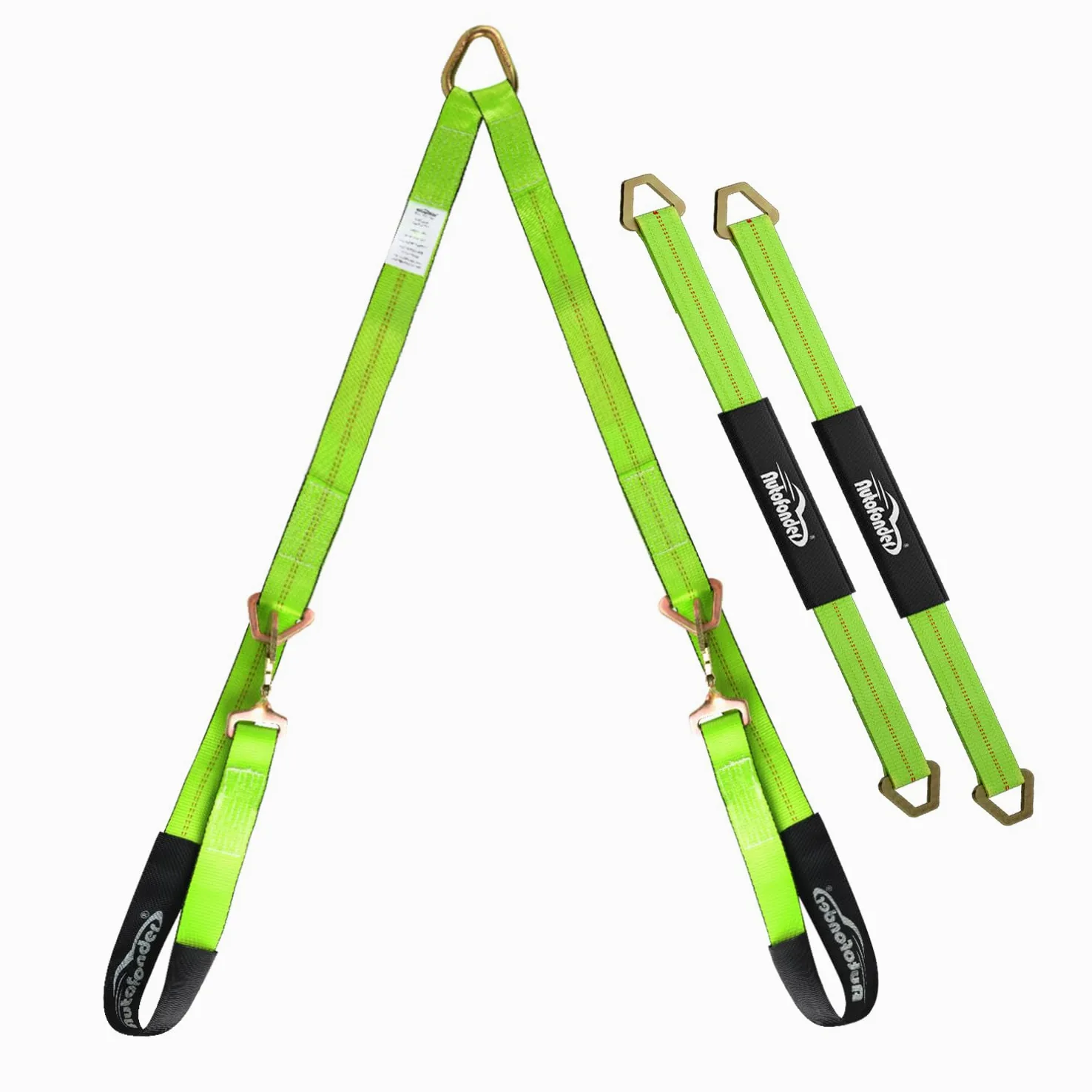 Correa de Brida en V de 2 Pulgadas x 4 pies con Ganchos a presión con Funda Cordura y 2 Correas de Eje de 2 x 36 Pulgadas, Anillo en D Medio, para Transporte de automóviles, rollback, Cama