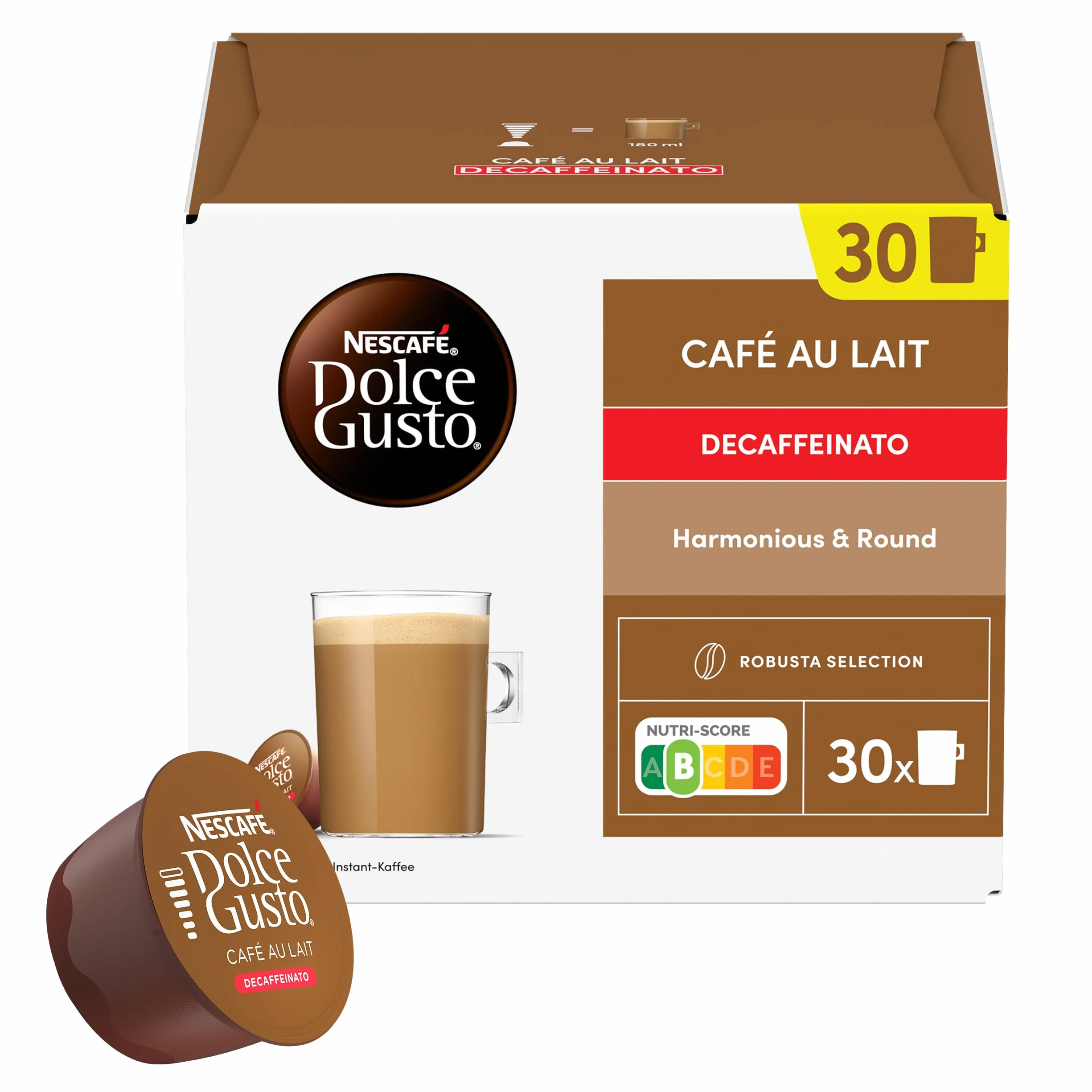 NESCAFÉ Dolce Gusto Café con Leche descafeinado - Cápsulas de Café, 90 Cápsulas (3 x 30)
