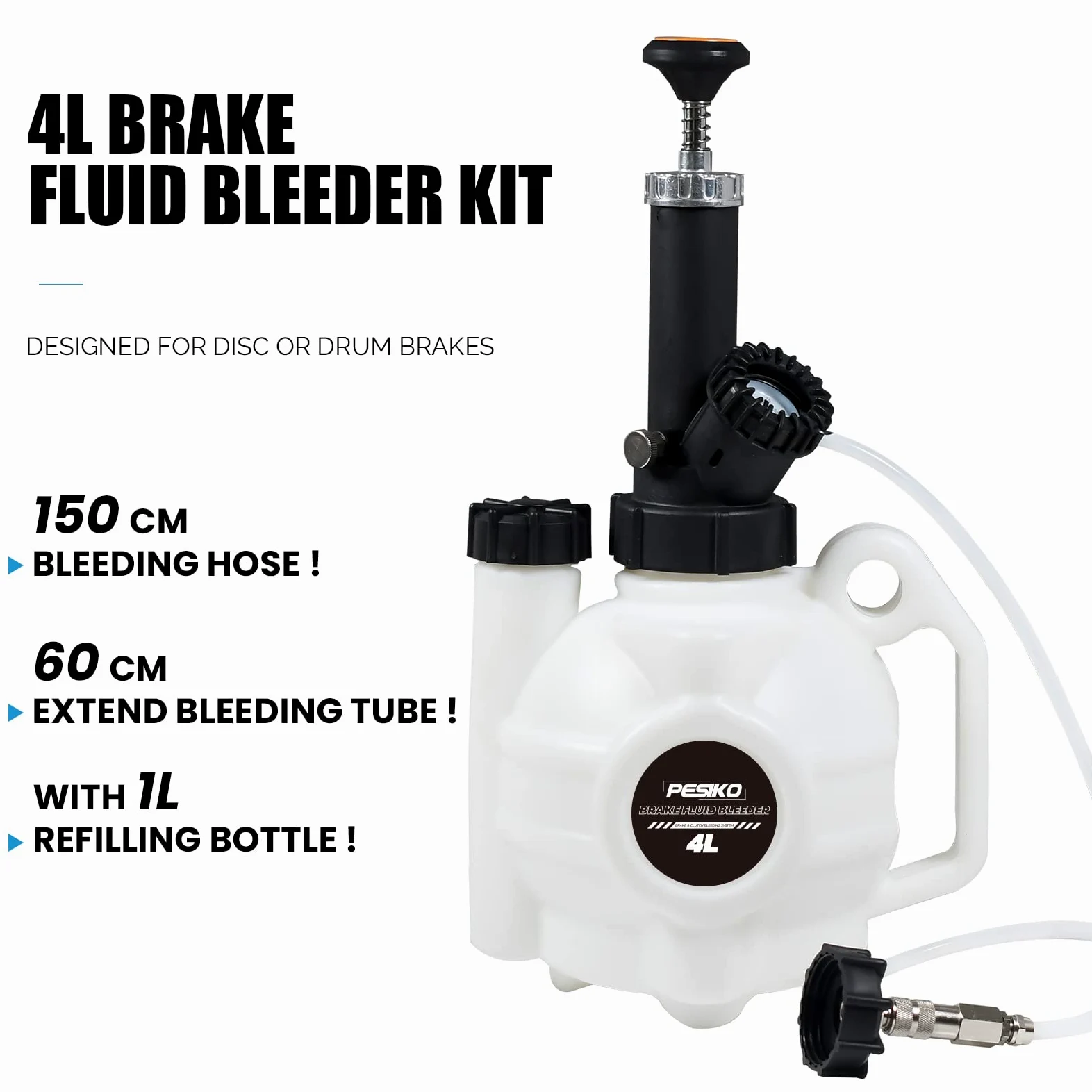 Kit de purga manual de líquido de frenos de 4 L, una persión, purgador de presión de freno con bomba de mano para la mayoría de purgadores de cilindro maestro automotriz europeos
