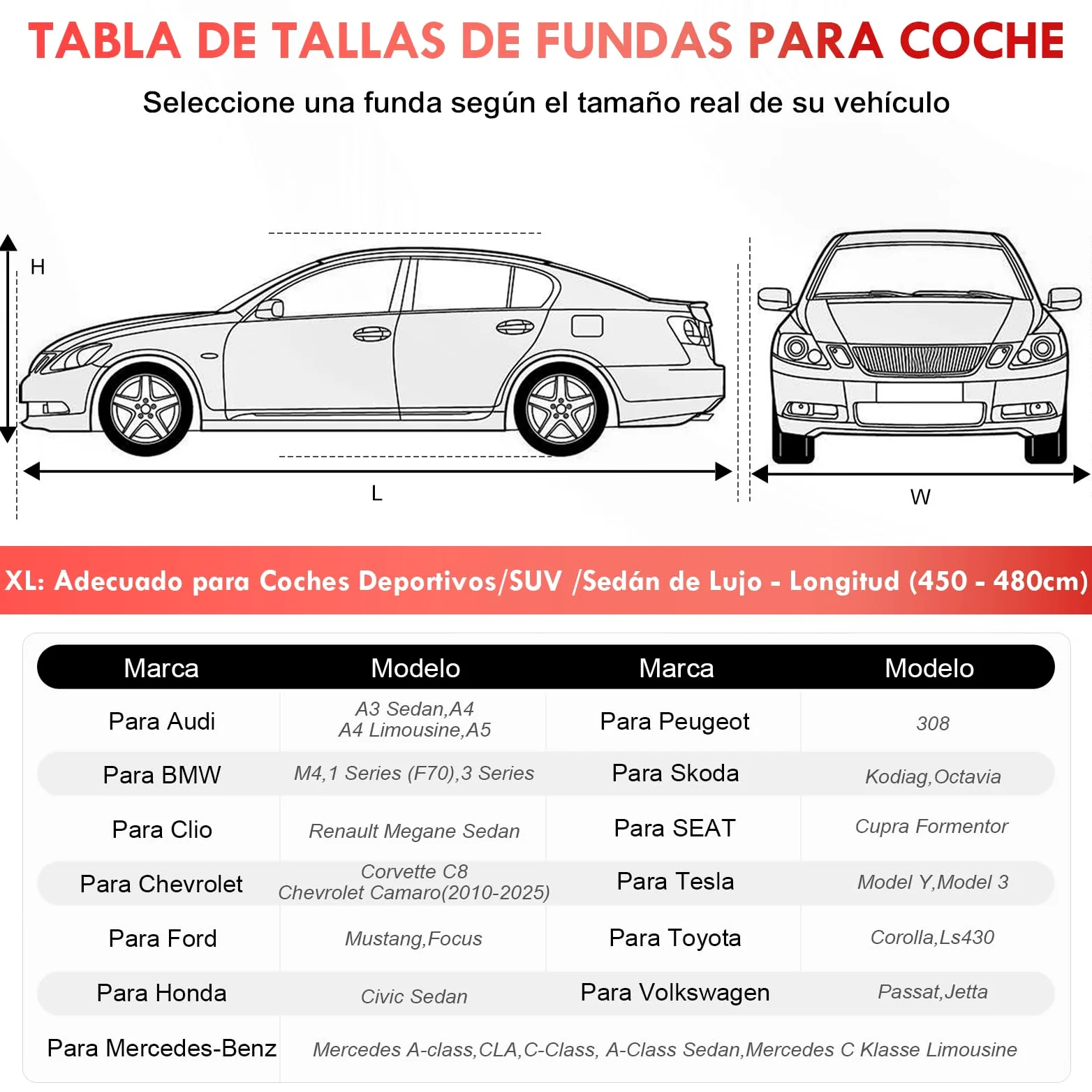 Funda Coche EláStica Interior, Funda para Coche Universal para Deportivo, SUV Mediano, Dedán de Lujo, Transpirable y a Prueba de Polvo, Suave y CóModo, Ajustado, Negro y Rojo, XL