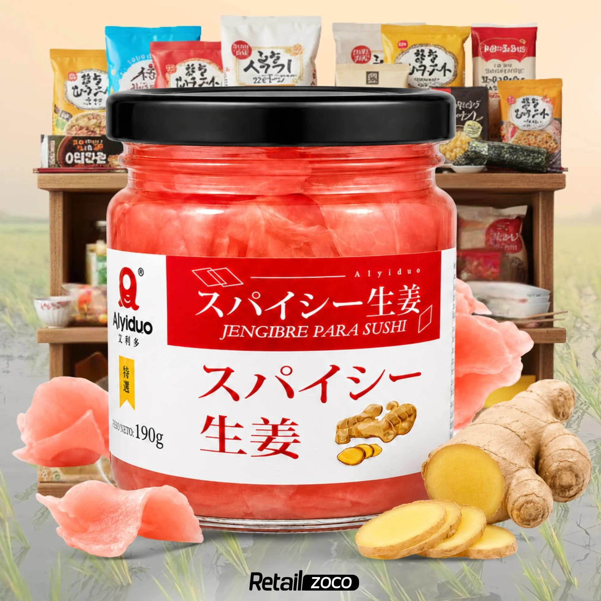 Jengibre rosa encurtido beni shoga para sushi okonomiyaki yakisoba sashimi 190g