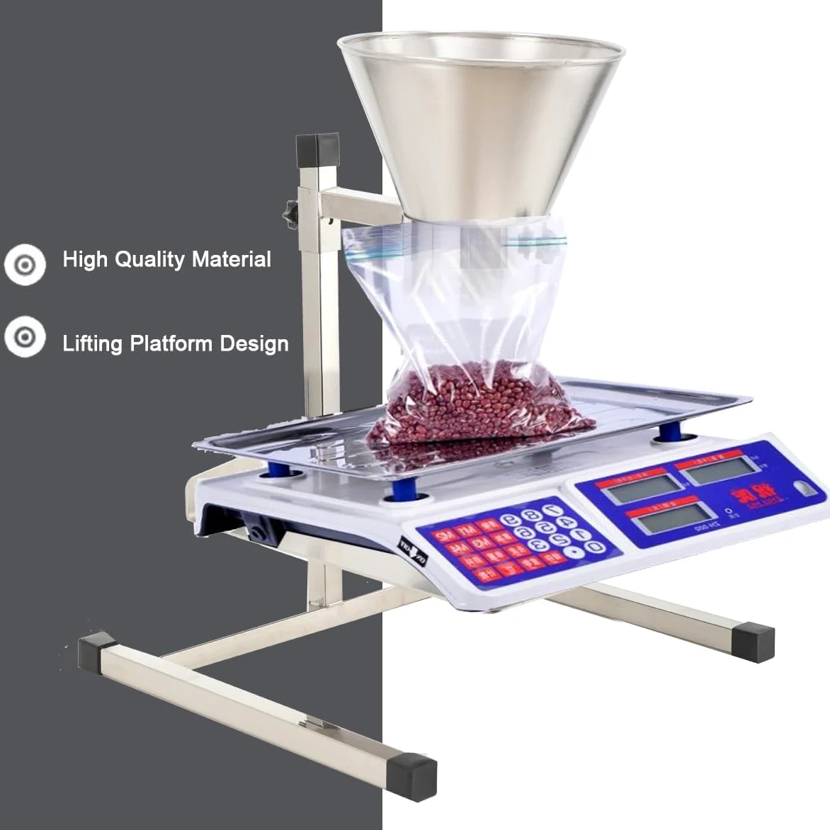 Embudo de dispensación de Gran diámetro con Soporte de Soporte y Plataforma de elevación, máquina de llenado Manual de Boca Ancha para Embalaje de Polvo, Pasta, líquido y gránulos