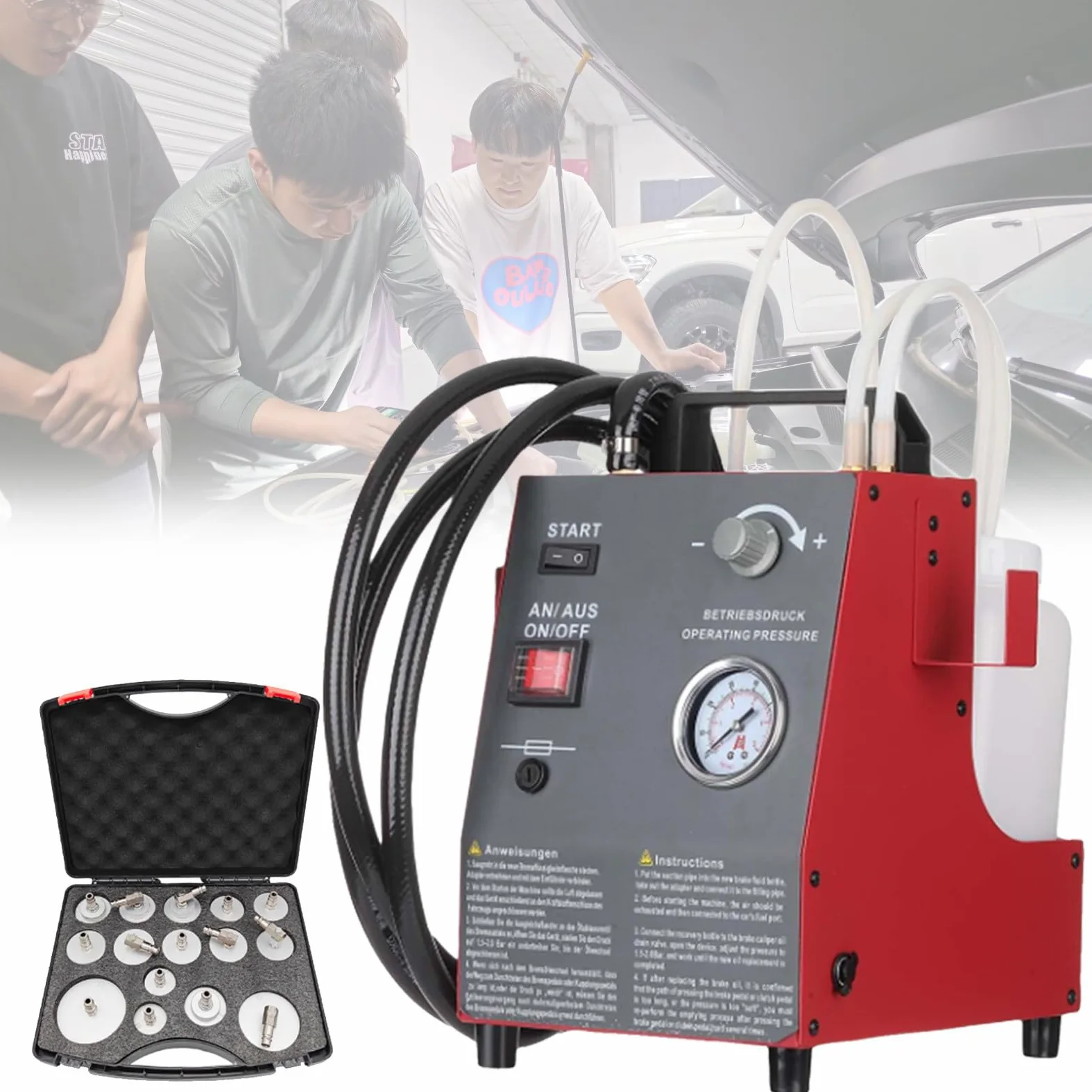 Kit de Purga automática de Frenos, intercambiadores de líquido de Frenos accionados por pulsos, con Adaptador para Cilindro Maestro de 16, para vehículos de Gasolina. PackageB-Red