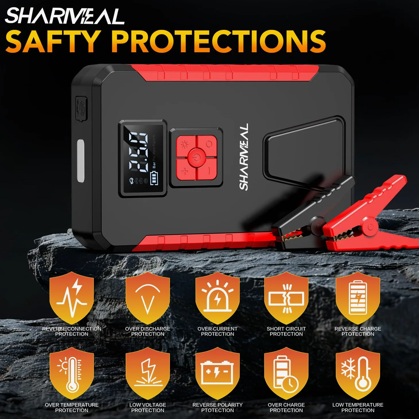 SHARMEAL Paquete de energía de Arranque de 5000 A con compresor de Aire de 150 PSI, Amplificador de batería portátil de Coche de 12 V (10.0 L de Gas/9.0 L diésel), Banco de energía de Arranque de