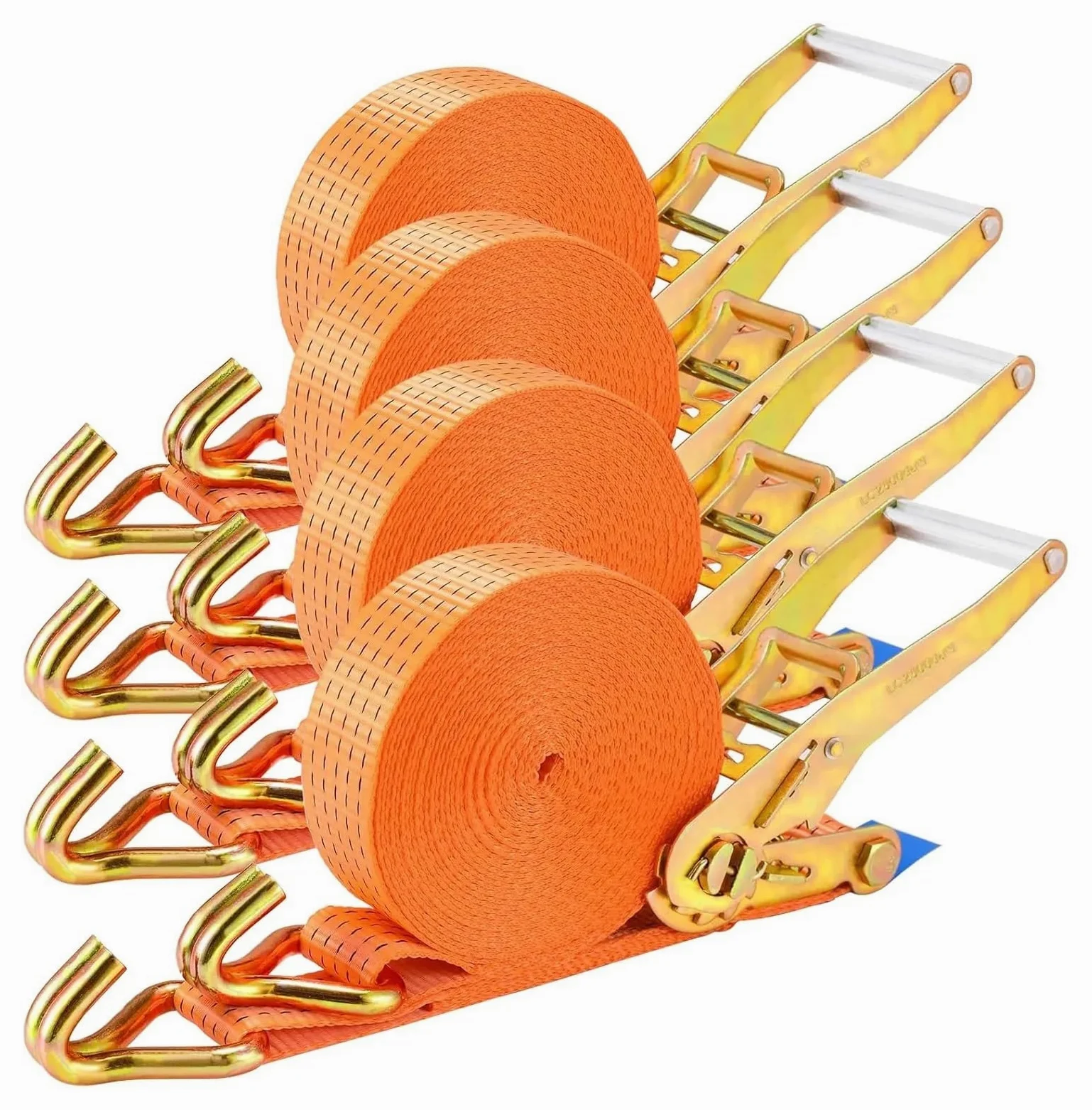 Correas de trinquete Correas de trinquete con Gancho Doble en J 9 m x 50 mm (Resistencia a la Rotura 11000 LB), for Camiones y Motocicletas, 4 Unidades(Orange)