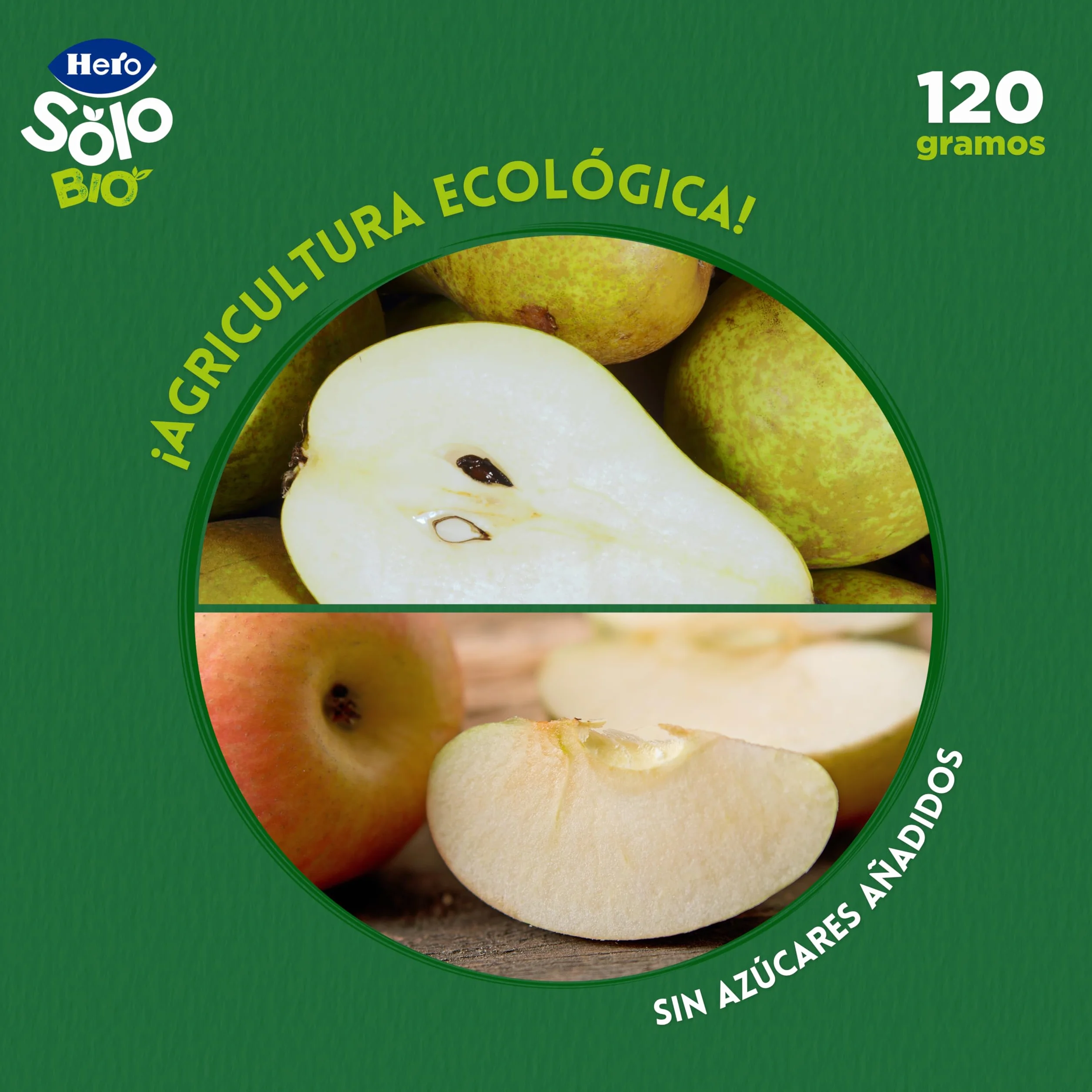 Hero Solo Bio Tarritos de Pera y Manzana 100% Ecológico - Pack 12 x 120 g
