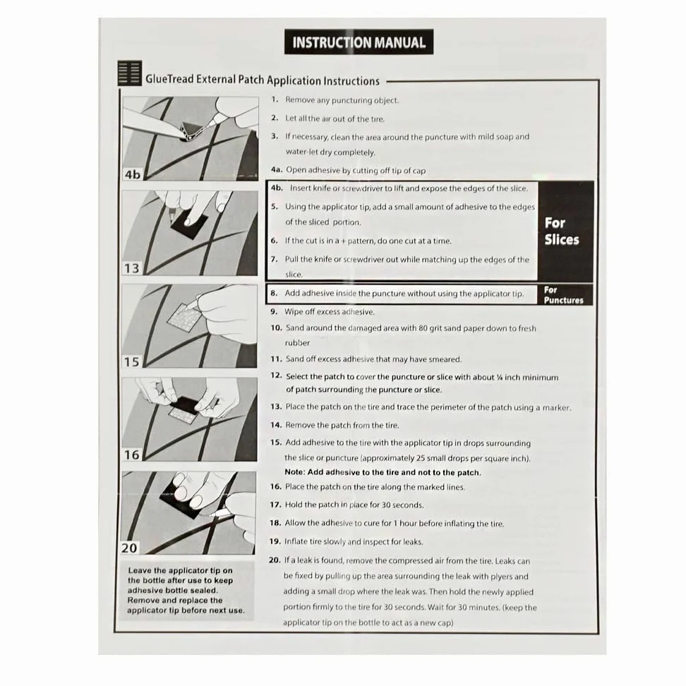 Kit de parche externo GlueTread para reparación de neumáticos, set de parches para reparación de grietas y pinchazos en la parte exterior del neumático, uso en offroad para camiones, tractores, ATV