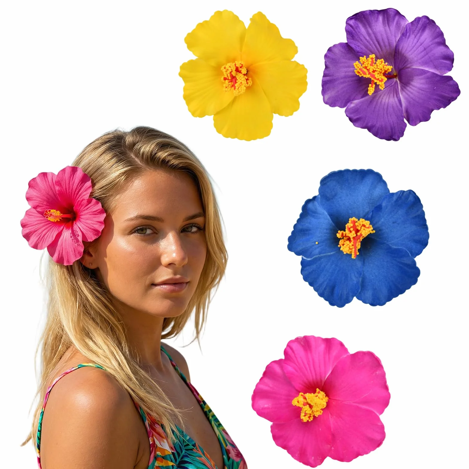 Pinzas Pelo Hawaianas 4 Piezas 9cm Multicolor Plumeria Horquillas para el Pelo Flores Tocados Fiesta Playa