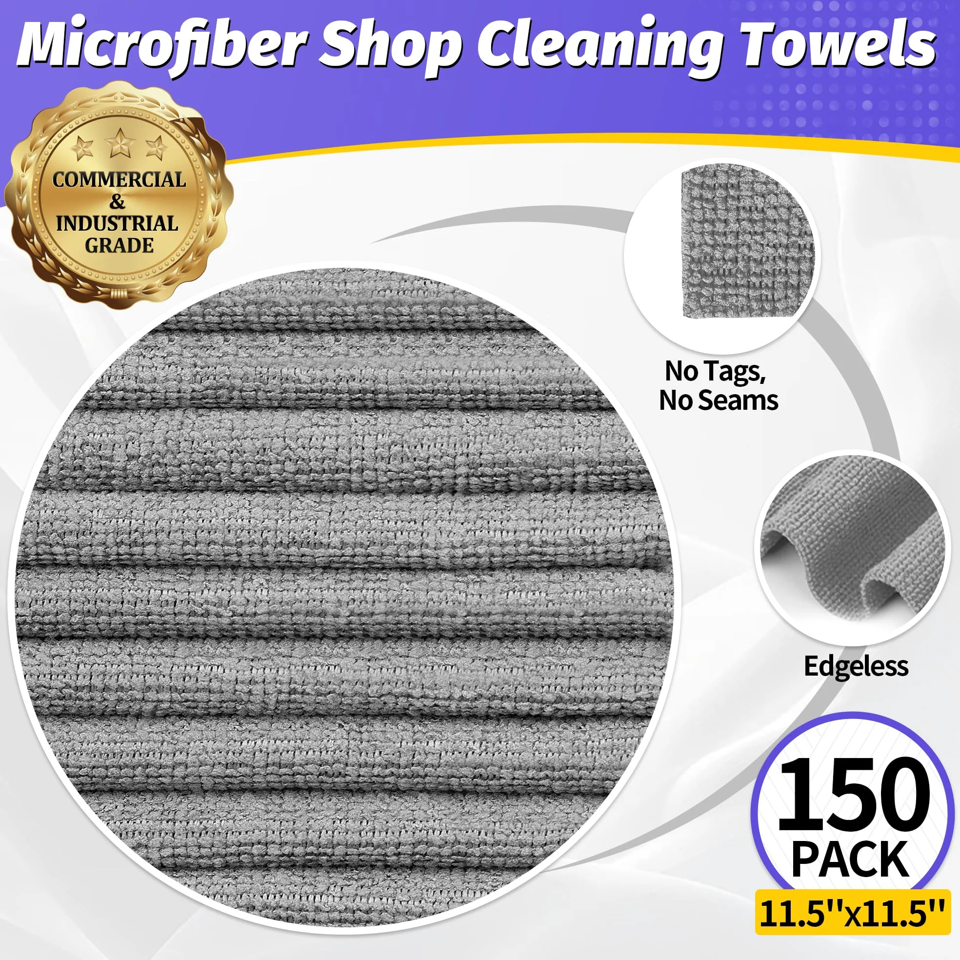 HOMERHYME Toallas de microfibra, paquete de 150 toallas de limpieza, a granel, multiusos, sin pelusas, trapos de limpieza, paño de limpieza de microfibra de grado comercial para coche, cocina, garaje,