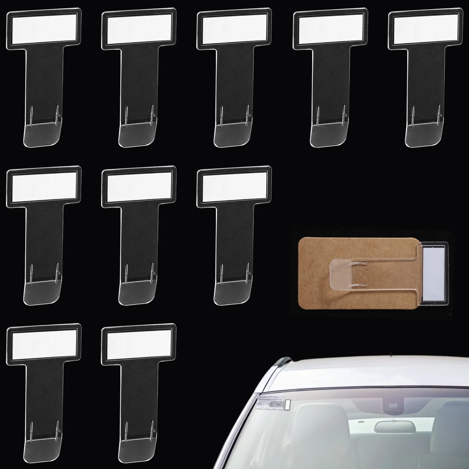 TIESOME 10 piezas de clips para soporte de ticket de aparcamiento, soportes transparentes para parabrisas autoadhesivos, clip para tickets para coches, caravanas, camiones