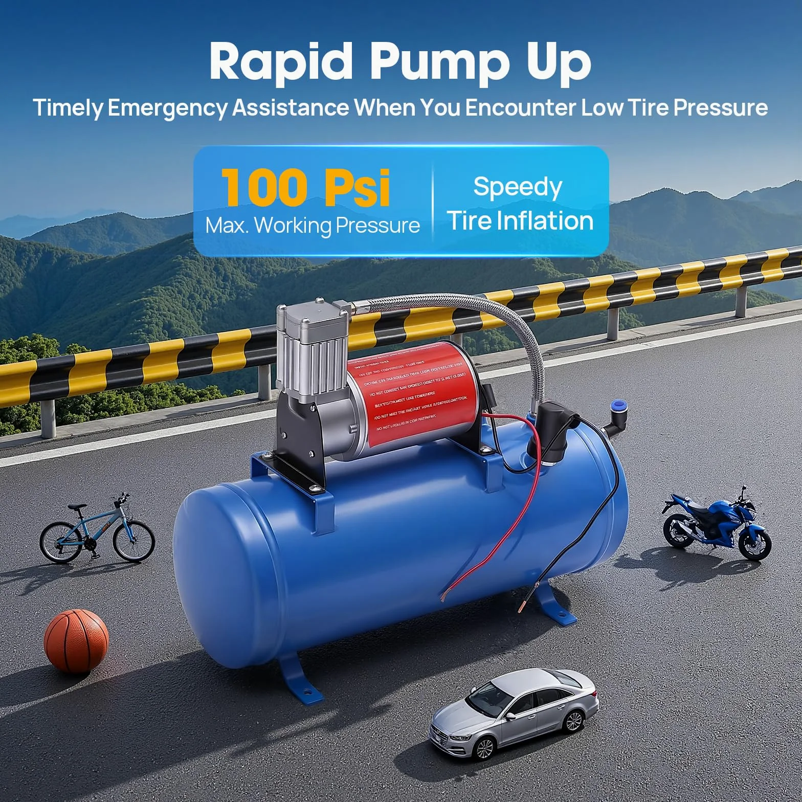 Compresor de aire eléctrico silencioso, 12 V, 150 PSI, 6 litros, capacidad del depósito, inflador de neumáticos, bomba para coche, barco, bicicleta