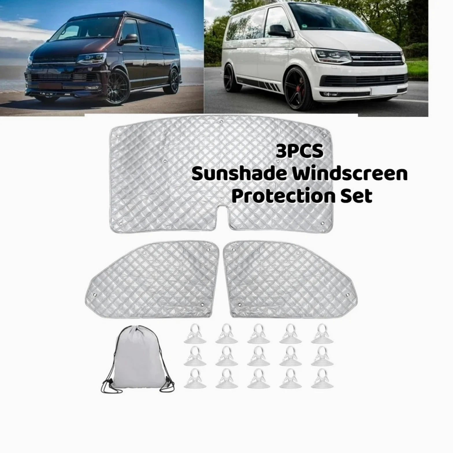 para VW T5 T6 Accesorios Exteriores De Coche 3 Uds Parasol para Parabrisas Delantero con Ventanas Laterales Cortina Protección UV Parasol Coche