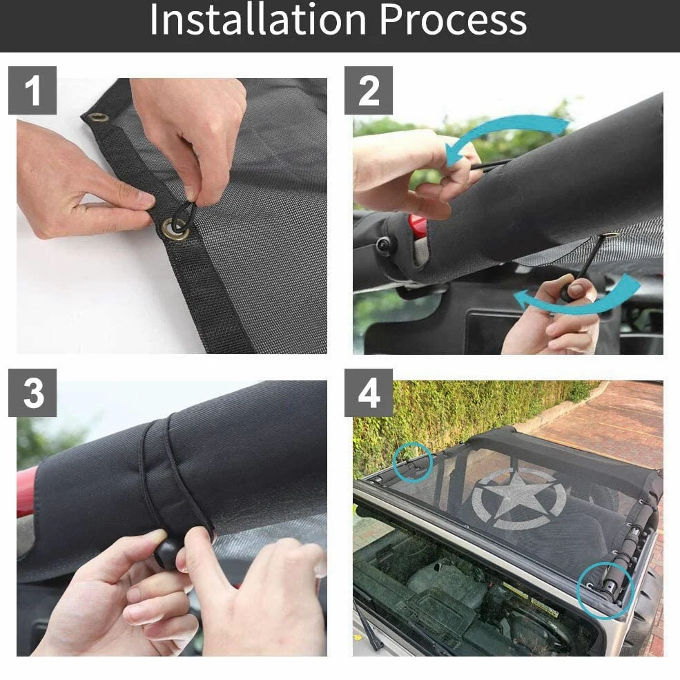 Cubierta de Malla Tipo Bikini Parasol con protección UV, Compatible con Accesorios Jeep Wrangler 1987-2006 YJ TJ, Estilo 5 Estrellas.