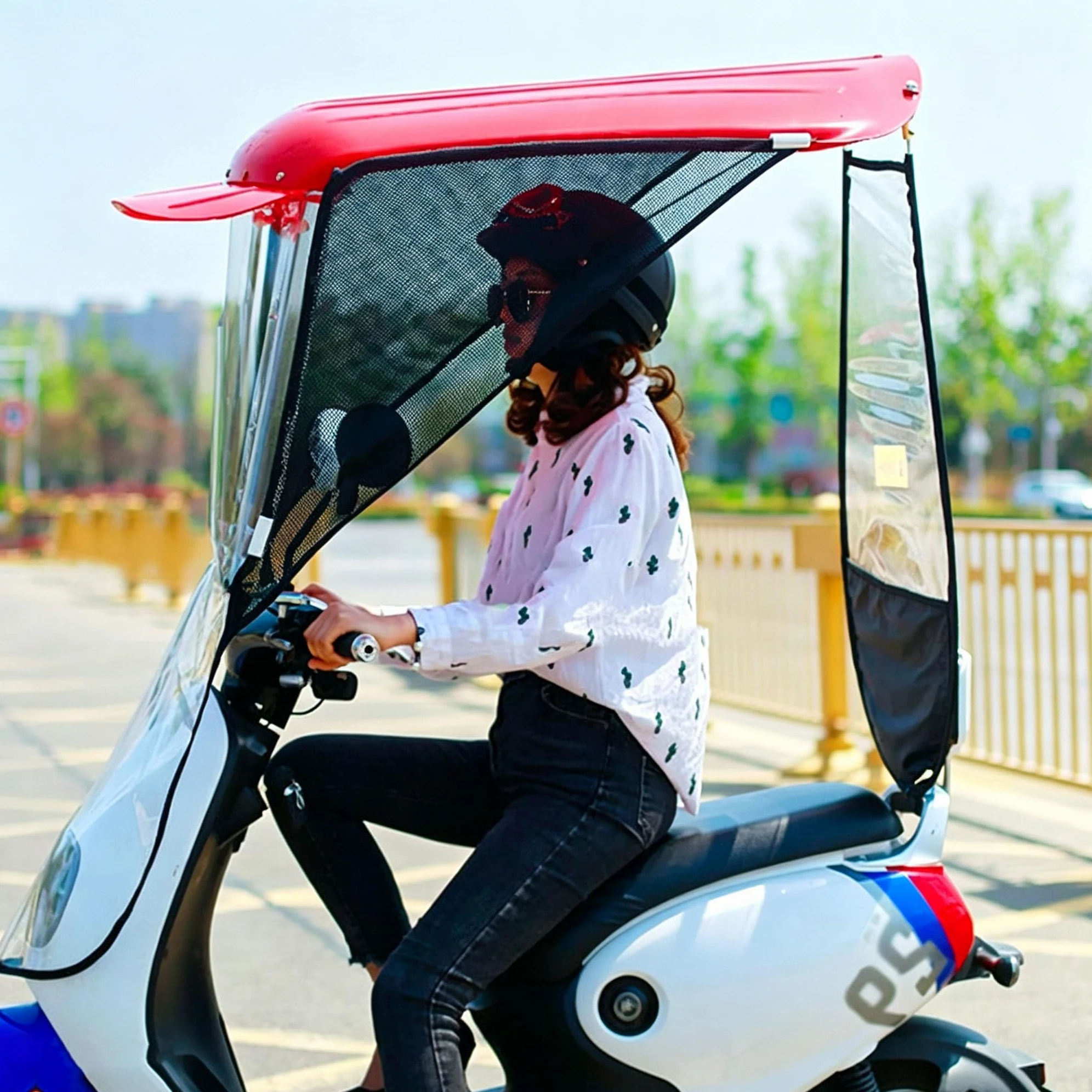 Mobility Scooter - Toldo universal para lluvia | Protector de scooter, parasol, cortina impermeable para scooter, diseño de parasol, tiras reflectantes, protección solar