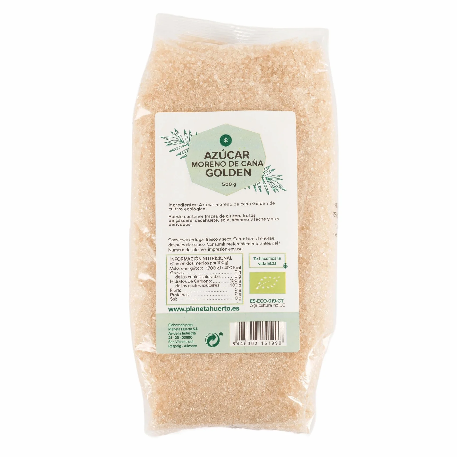 Azúcar de Caña Golden ECO Planeta Huerto 500 g Ecológica Alto Valor Nutricional Sabor Natural